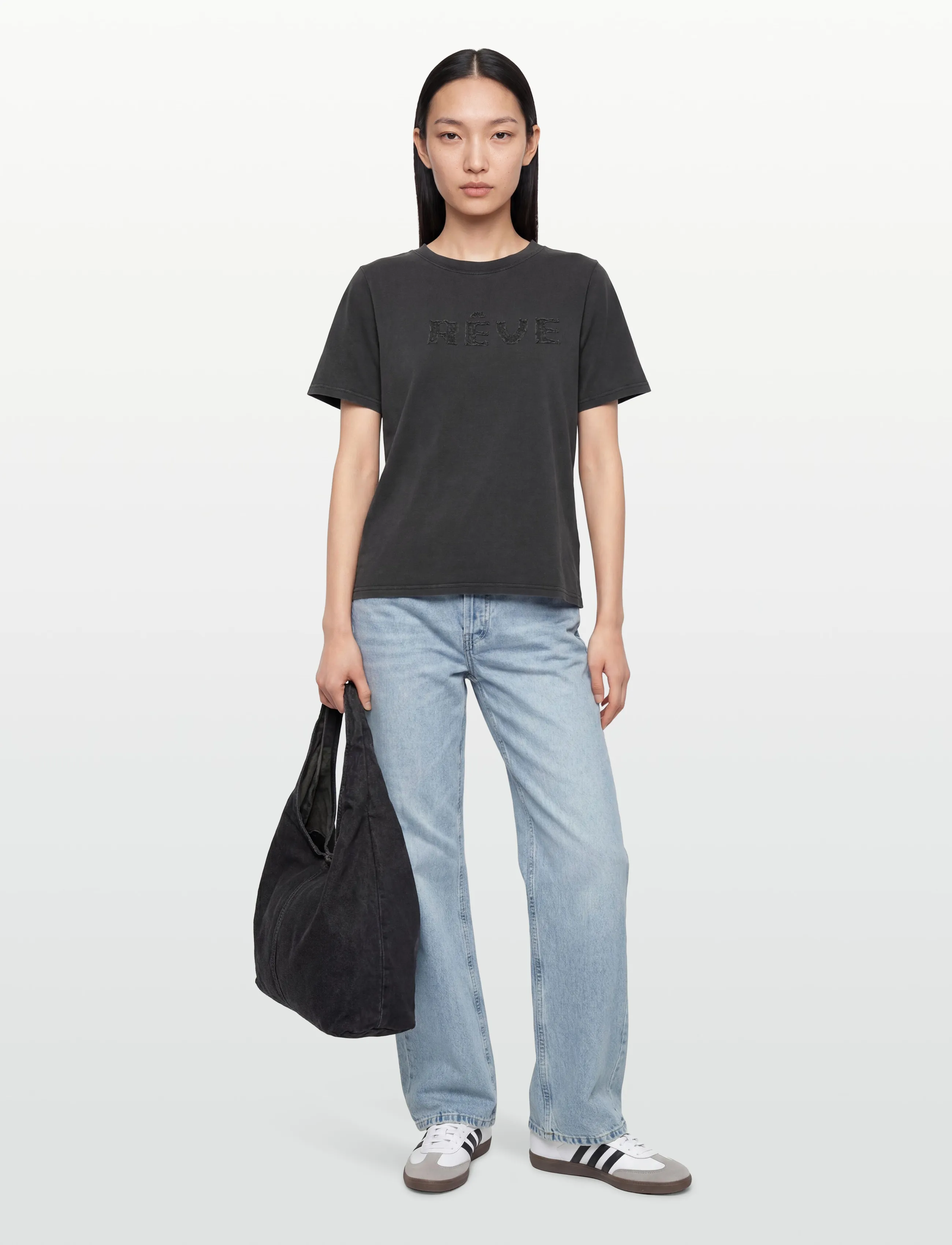 Coster Copenhagen REVE washed t-shirt - Mid sleeve - Tøj - WASHED GREY / black