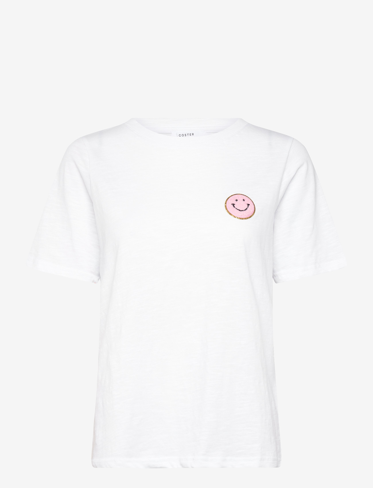 Coster Copenhagen - CC SMILE t-shirt - Mid sleeve - t-shirts - white - 200 (pink smiley) - 1