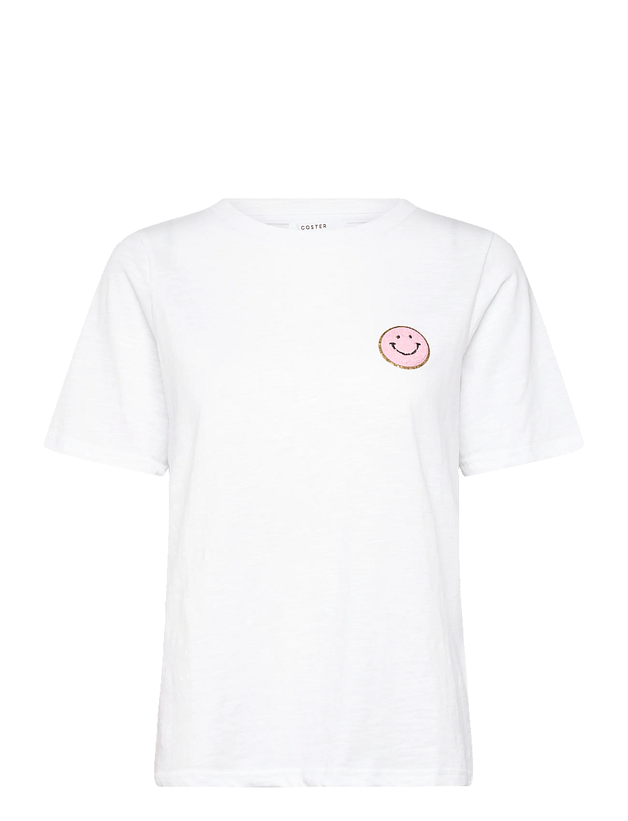 Coster Copenhagen - CC SMILE t-shirt - Mid sleeve - t-shirts - white - 200 (pink smiley) - 1