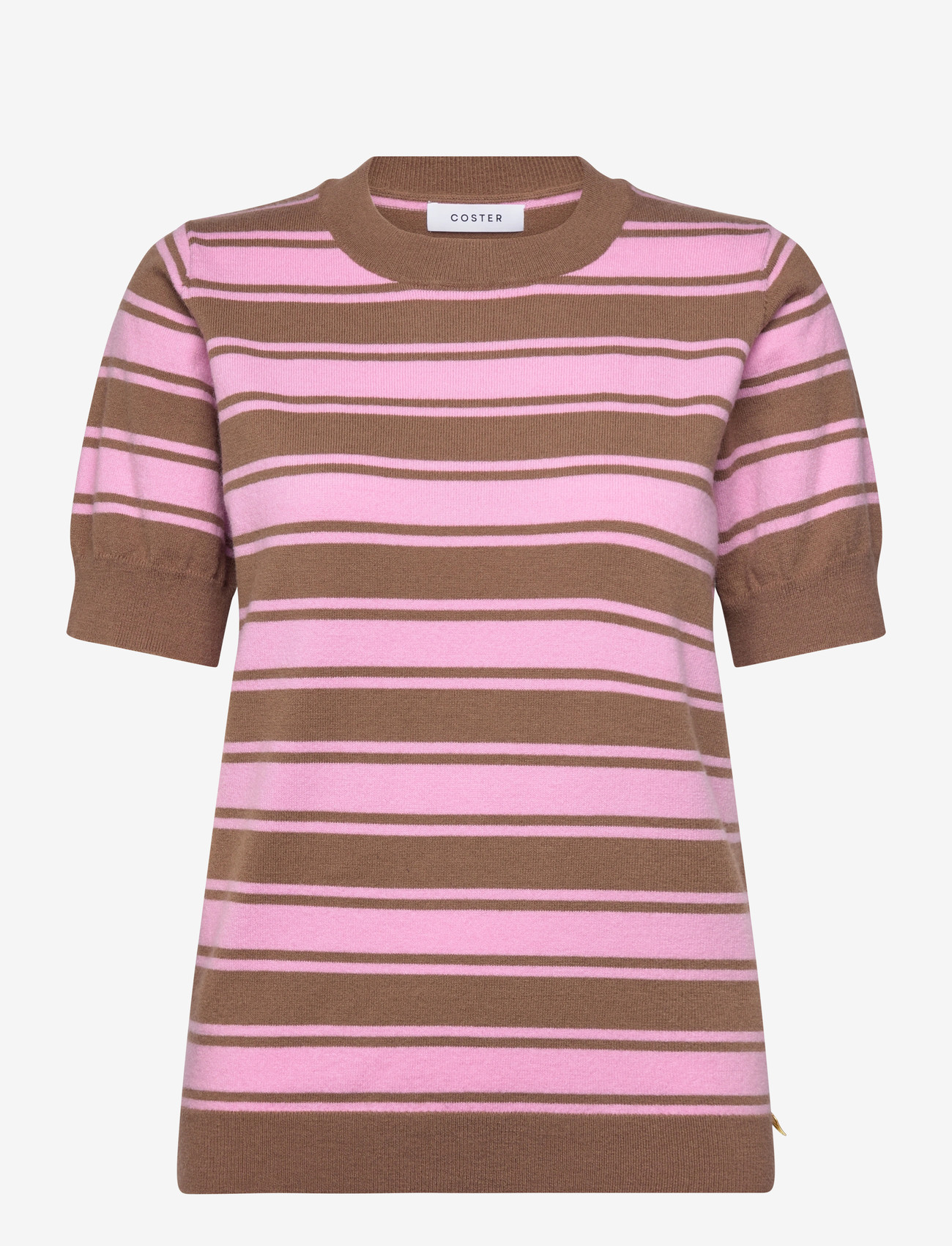 Coster Copenhagen - Blouse in jaquard knit - short-sleeved blouses - mocca / light pink stripes - 1