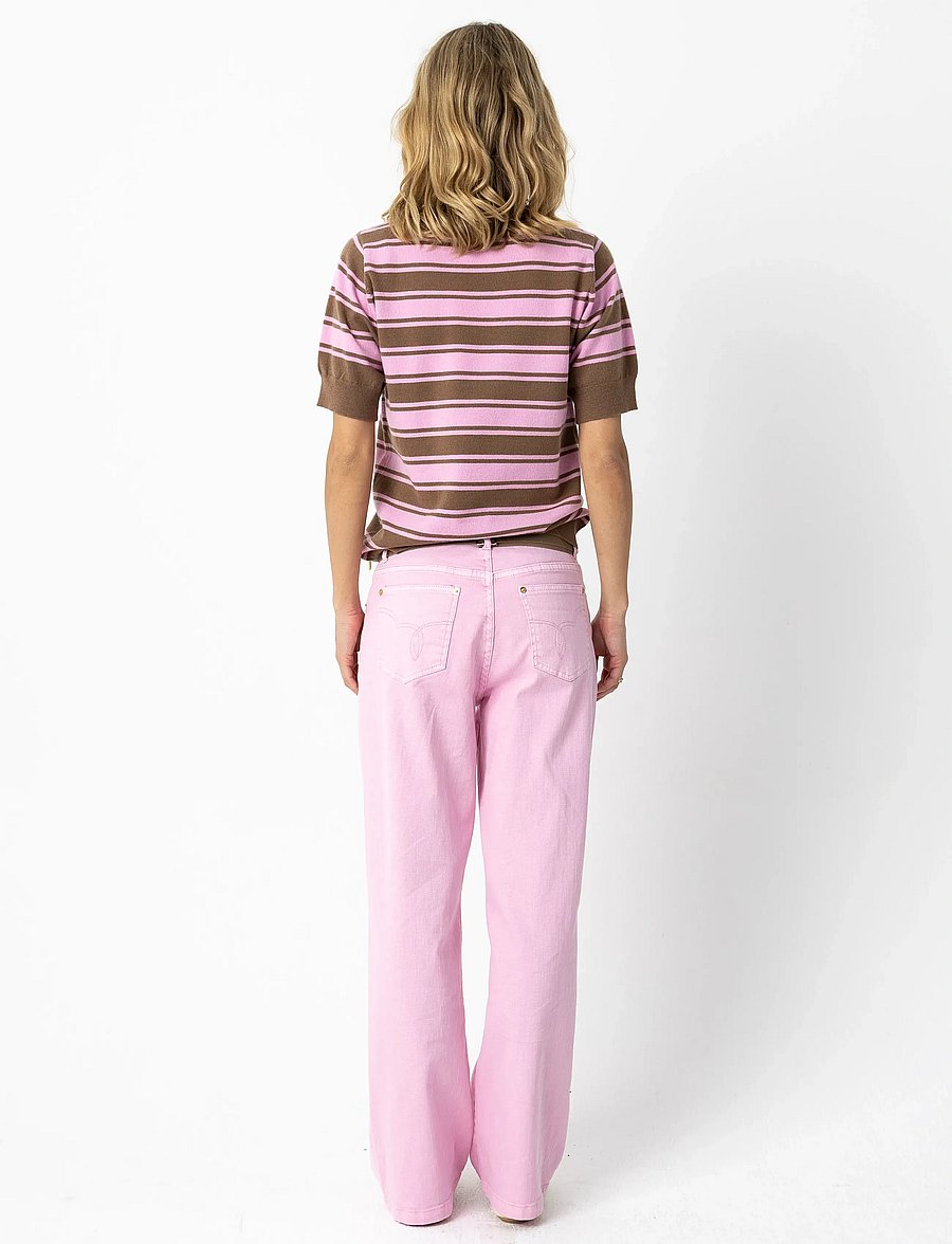 Coster Copenhagen - Blouse in jaquard knit - mocca / light pink stripes - 3