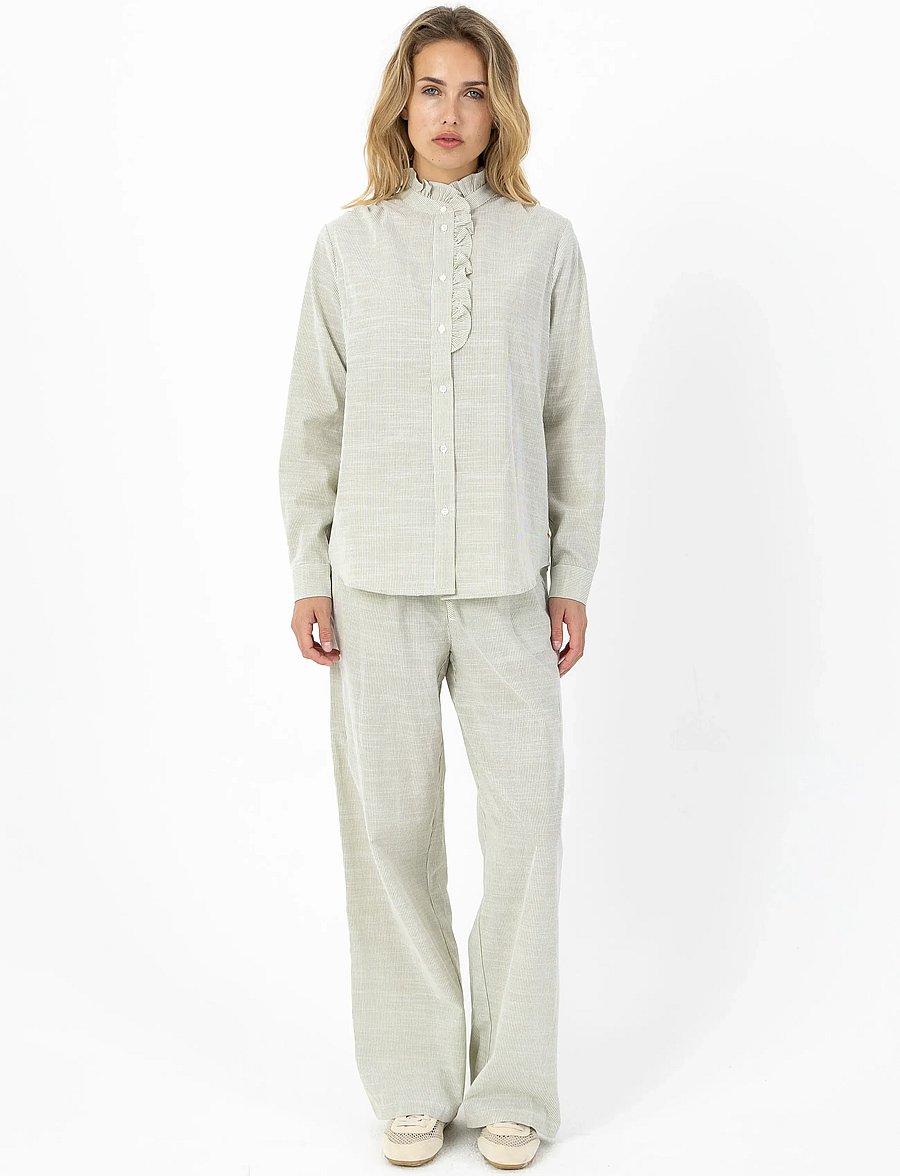 Coster Copenhagen - GWEN long pants - Sille fit - hosen mit weitem bein - green stripe - 0
