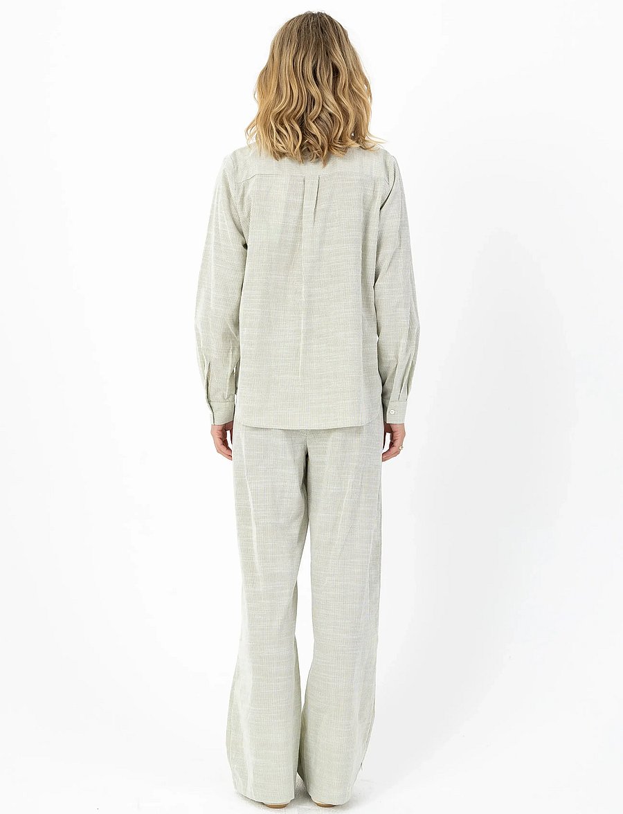 Coster Copenhagen - GWEN long pants - Sille fit - hosen mit weitem bein - green stripe - 3
