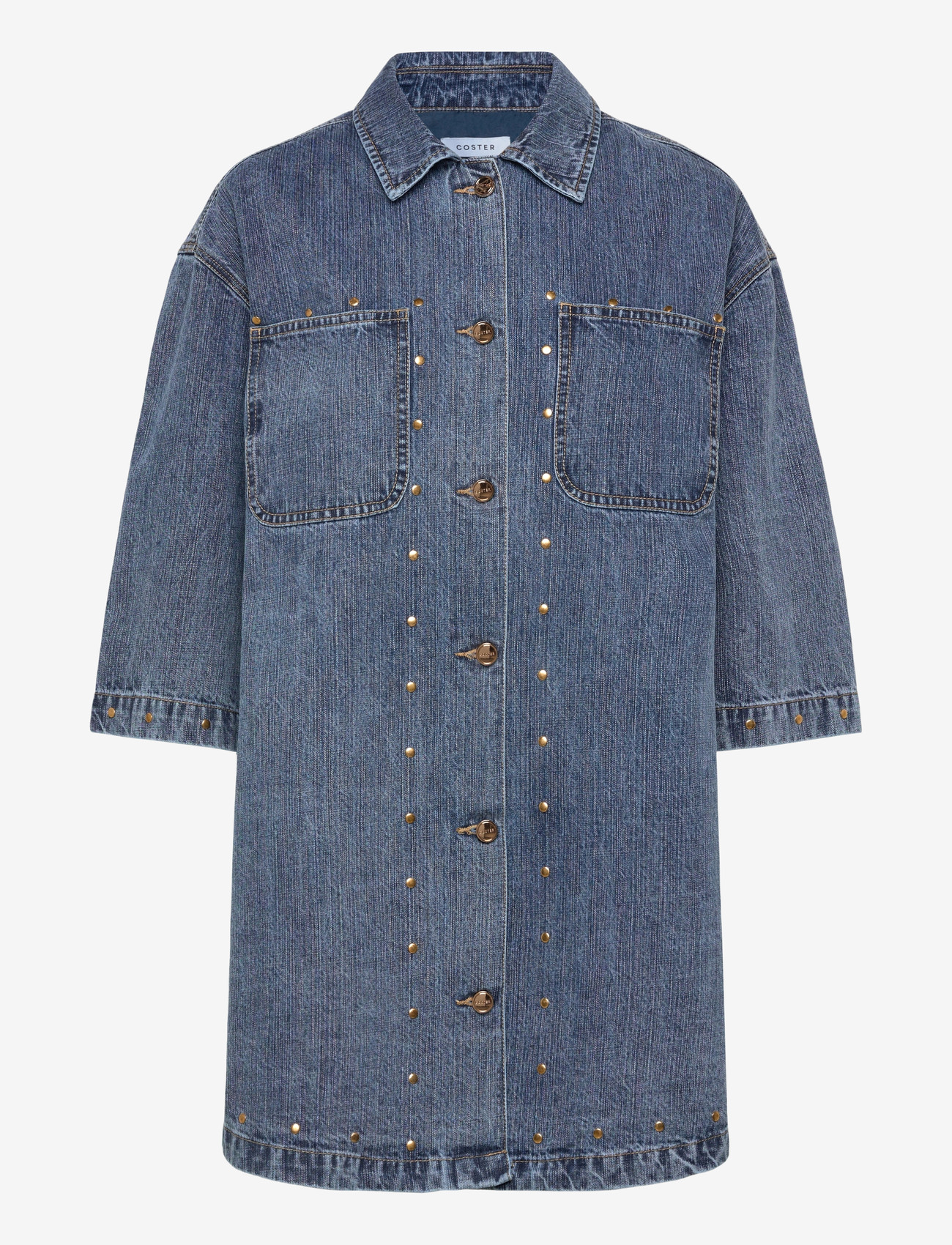 Coster Copenhagen - Denim tunika with eyelets - skjortklänningar - light blue denim - 0
