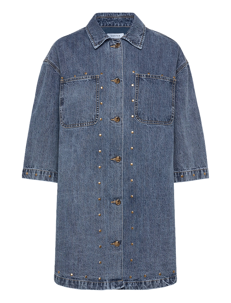 Coster Copenhagen - Denim tunika with eyelets - skjortklänningar - light blue denim - 0