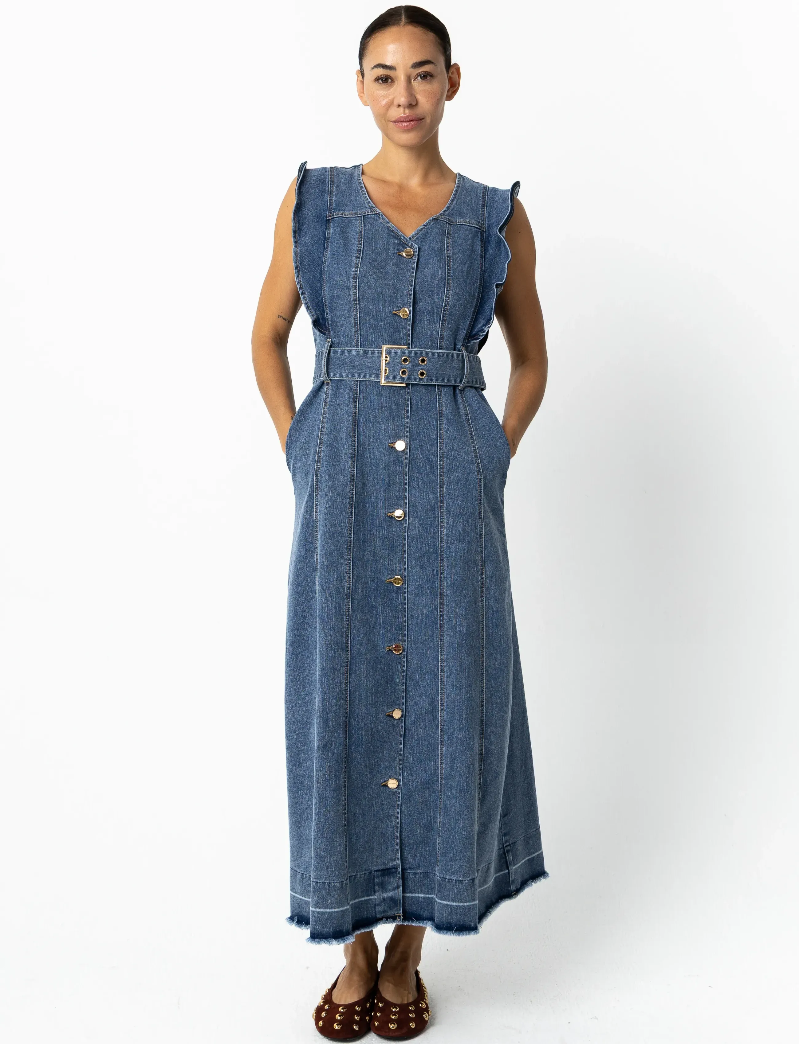 Coster Copenhagen Denim dress - Midikleider - LIGHT BLUE DENIM / blue