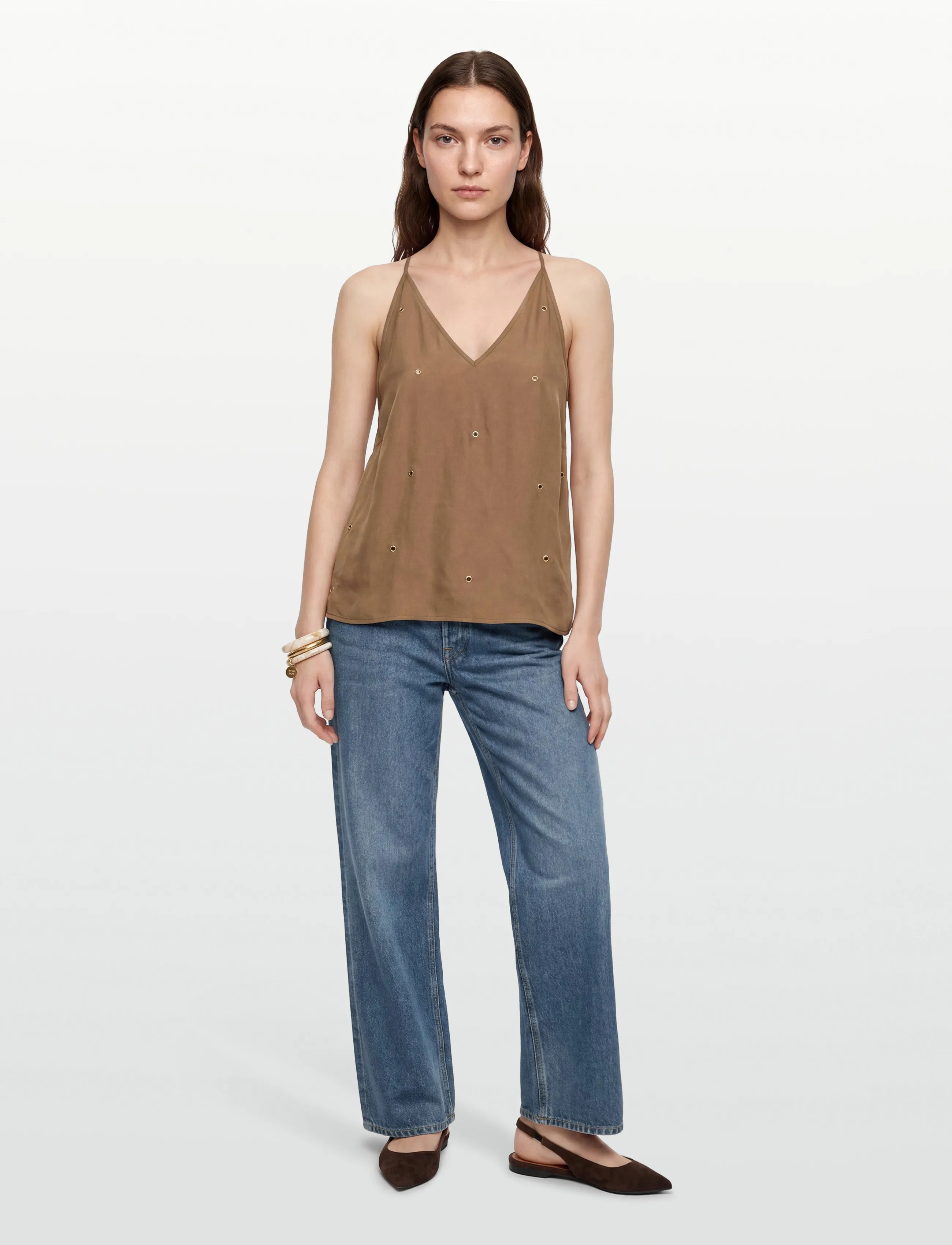 Coster Copenhagen Top with eyelets - Blouses - GOLDEN LATTE / brown