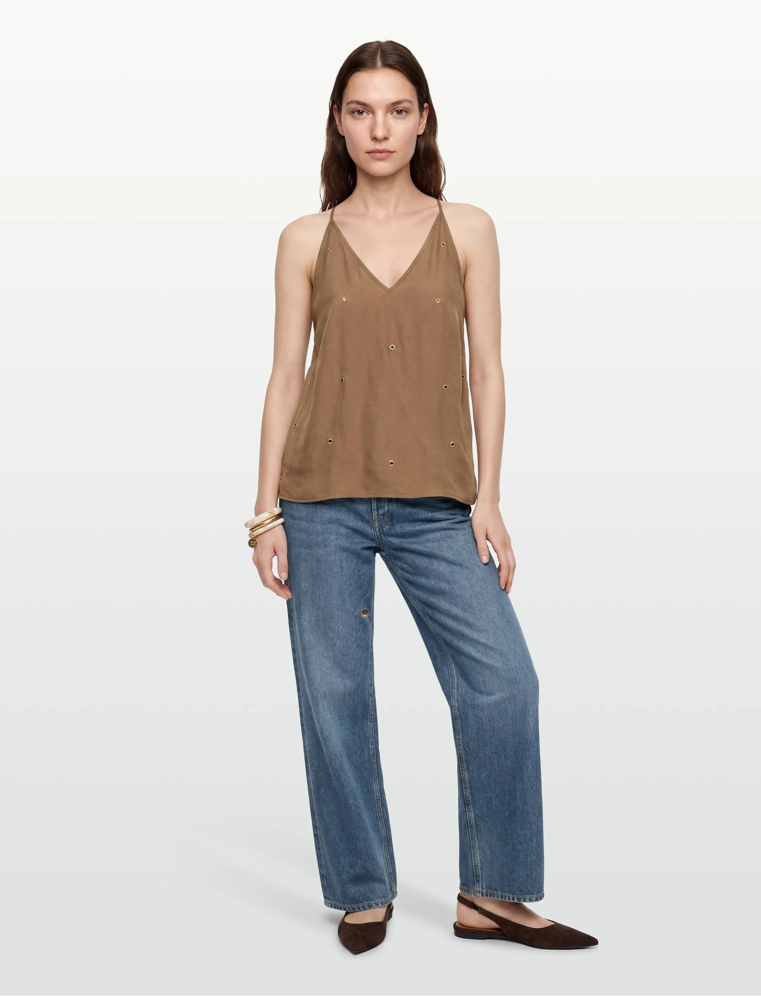 Coster Copenhagen Top with eyelets - Puserot & kauluspaidat - GOLDEN LATTE / brown