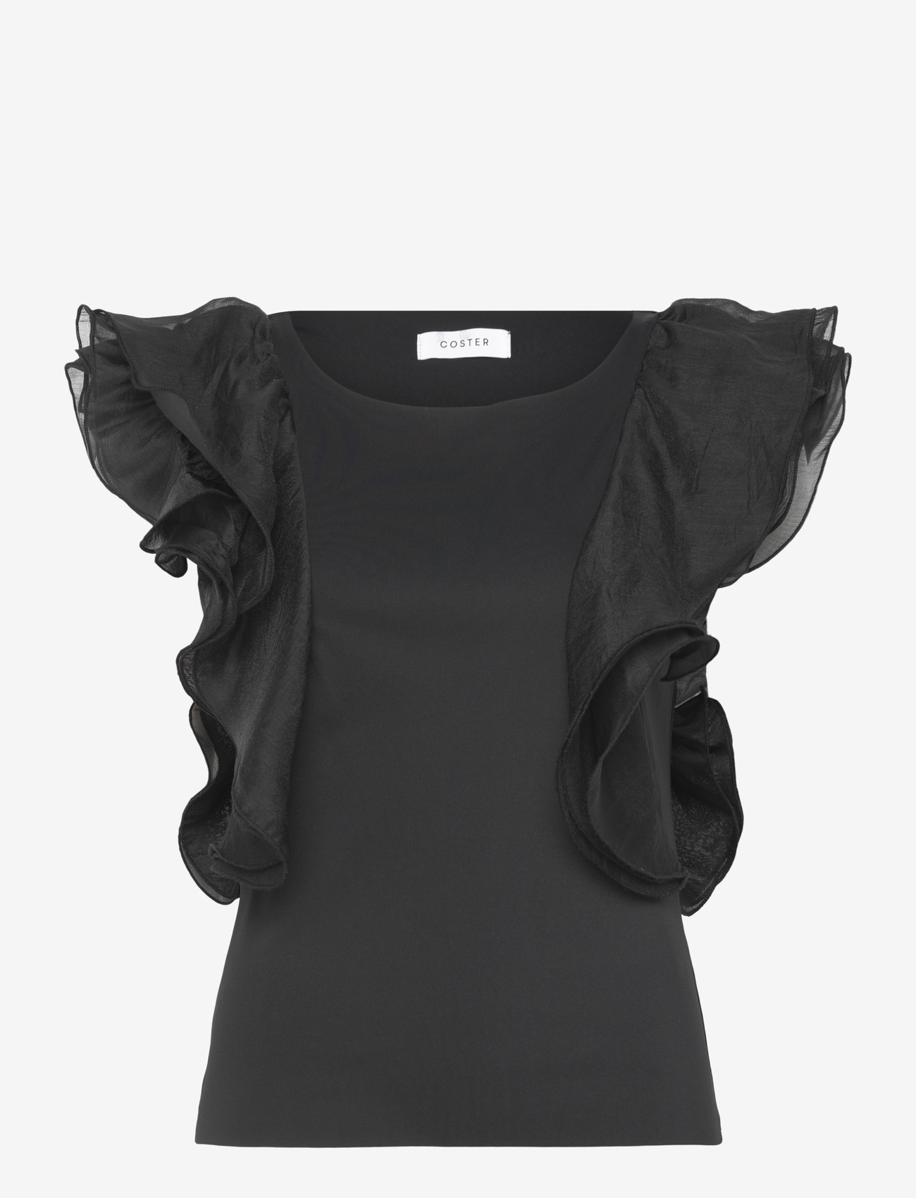 Coster Copenhagen - Top with ruffle sleeves - kurzämlige blusen - black - 1