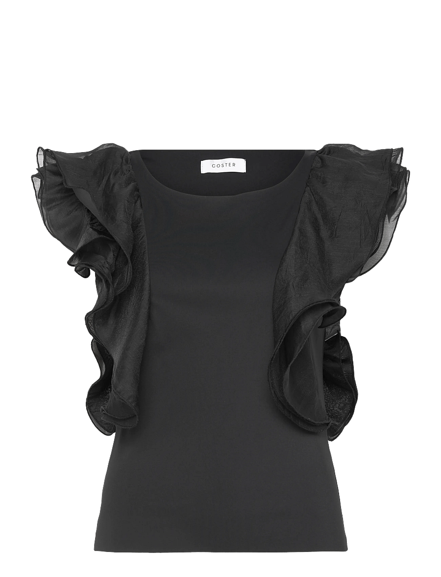 Coster Copenhagen - Top with ruffle sleeves - kurzärmelige blusen - black - 1