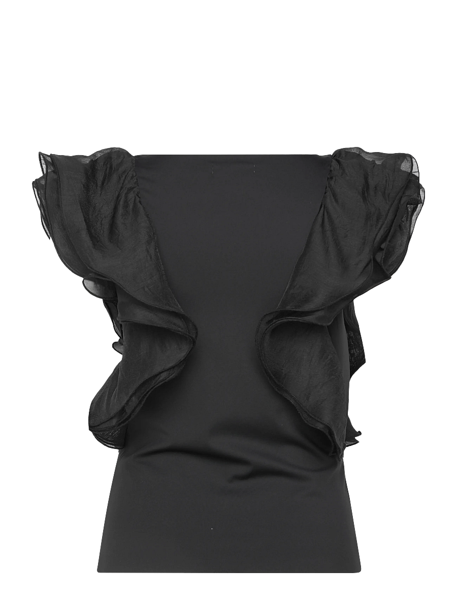 Coster Copenhagen - Top with ruffle sleeves - kurzärmelige blusen - black - 2