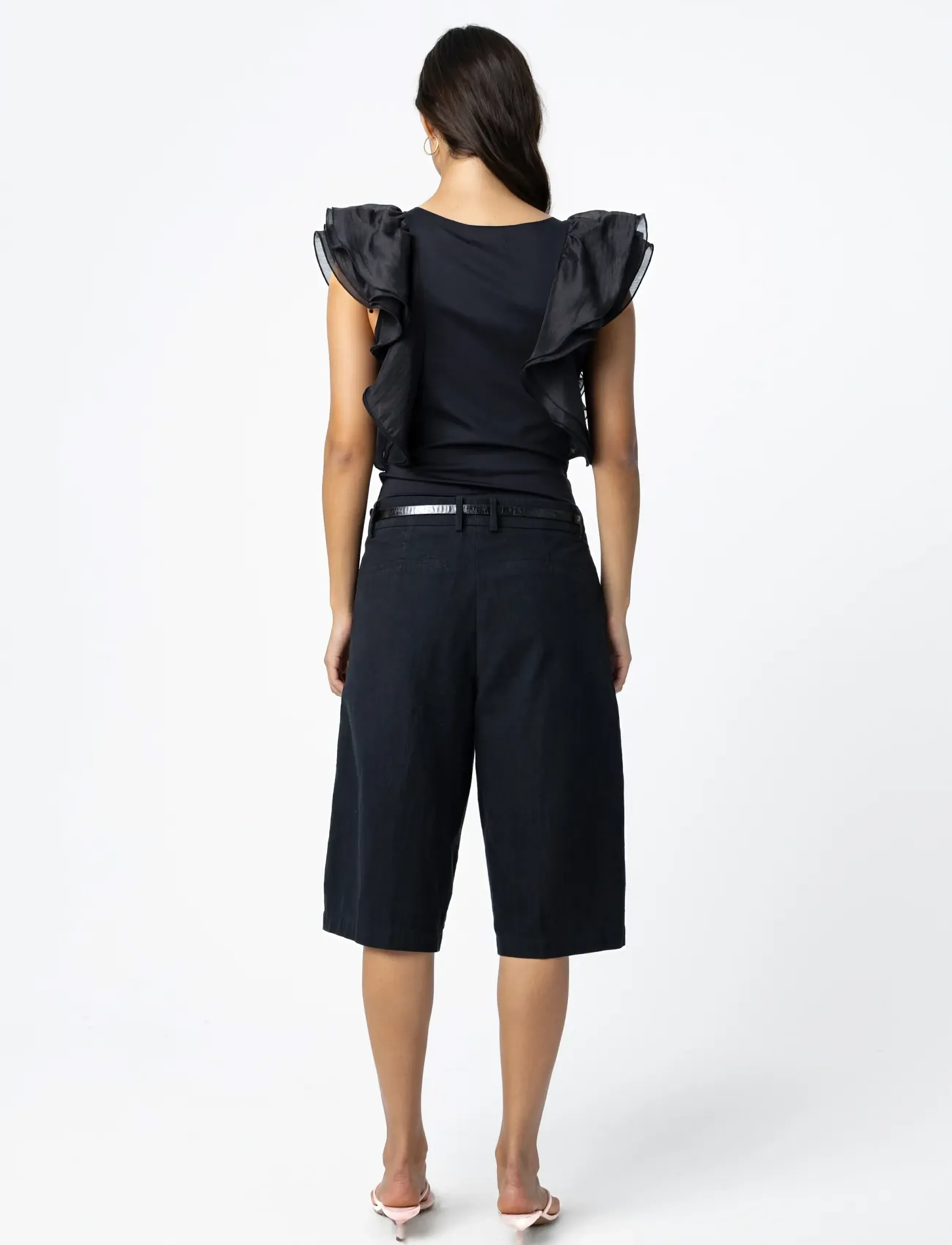 Coster Copenhagen - Top with ruffle sleeves - short-sleeved blouses - black - 4