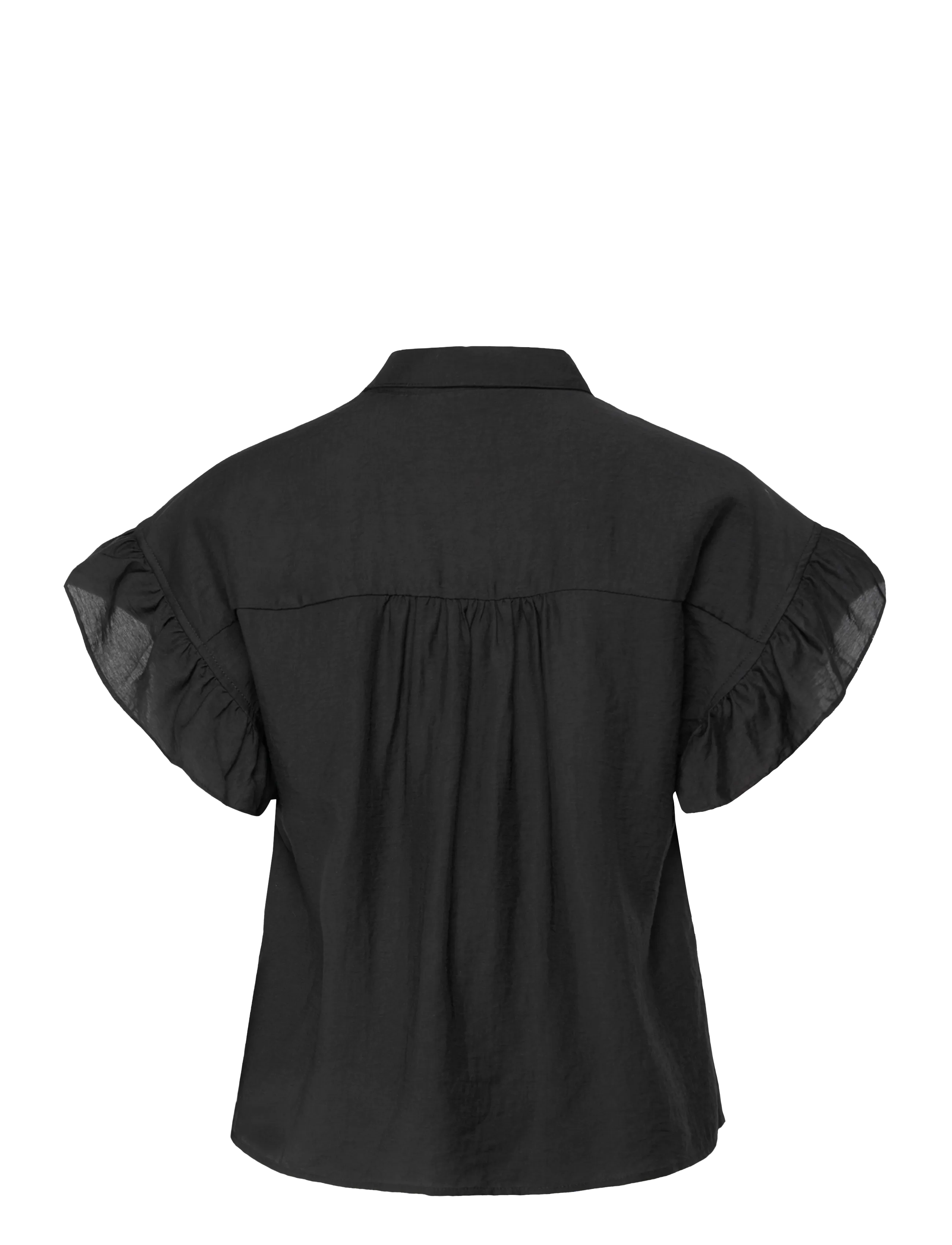 Coster Copenhagen - Shirt with ruffle sleeves - kortærmede skjorter - black - 1