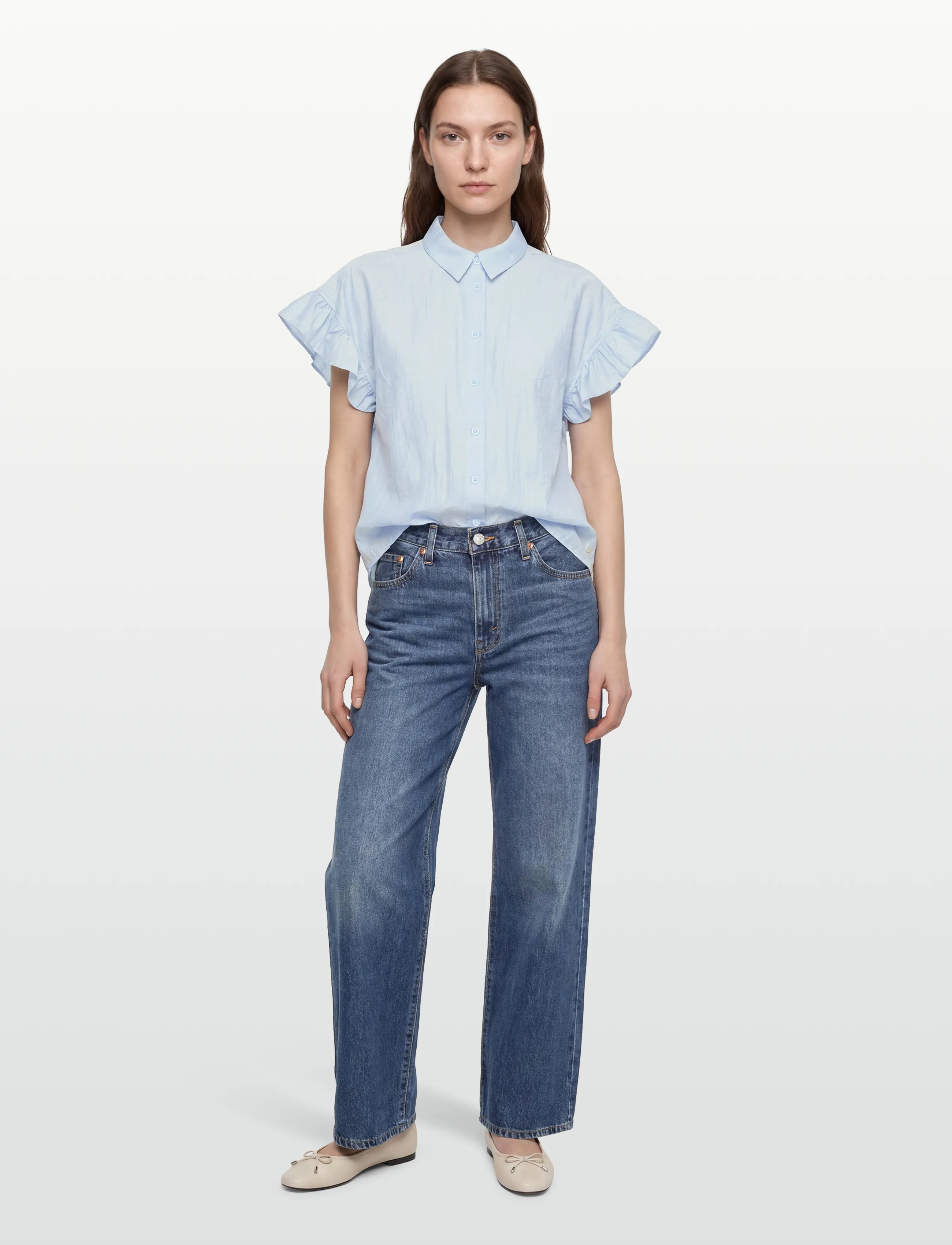 Coster Copenhagen Shirt With Ruffle Sleeves, 34, Shirts, Blau - Short-sleeved, Frauen
