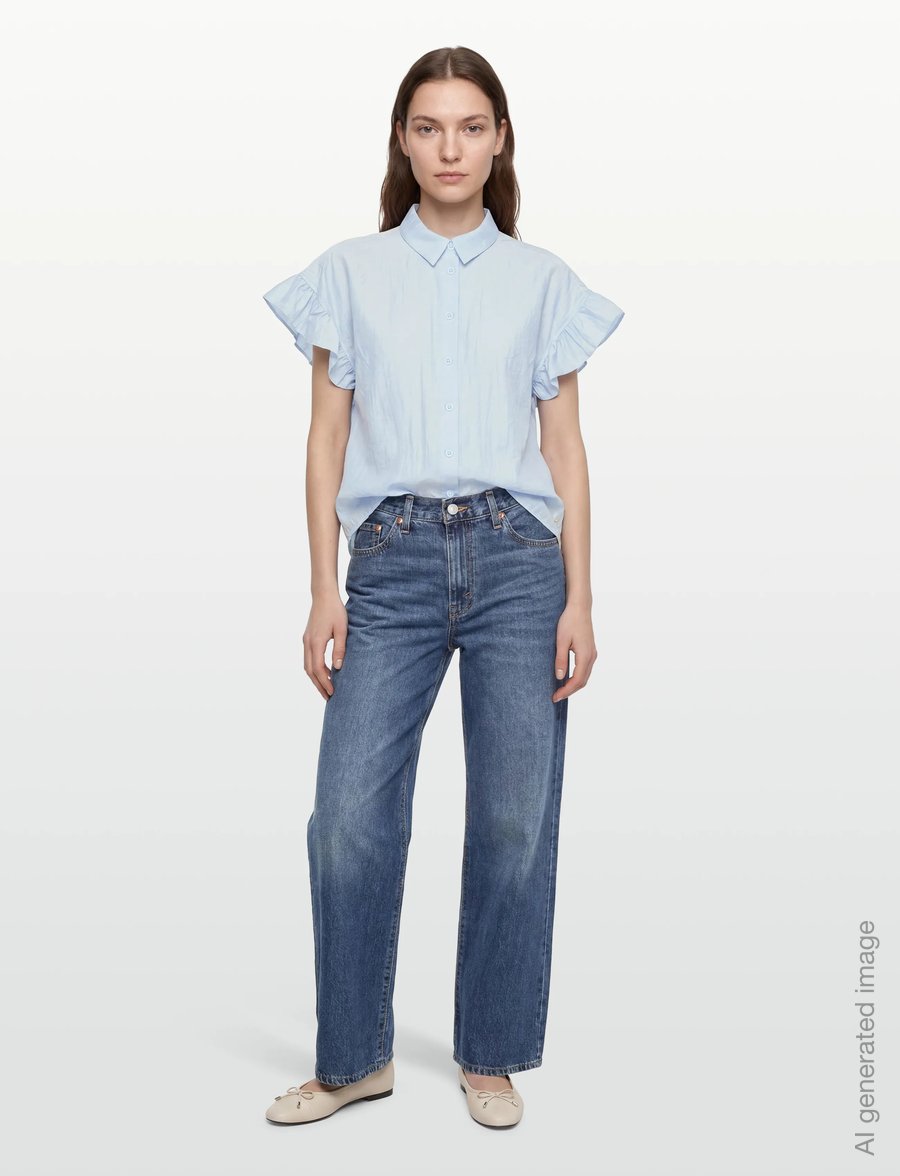 Coster Copenhagen - Shirt with ruffle sleeves - kortærmede skjorter - pastel blue - 0