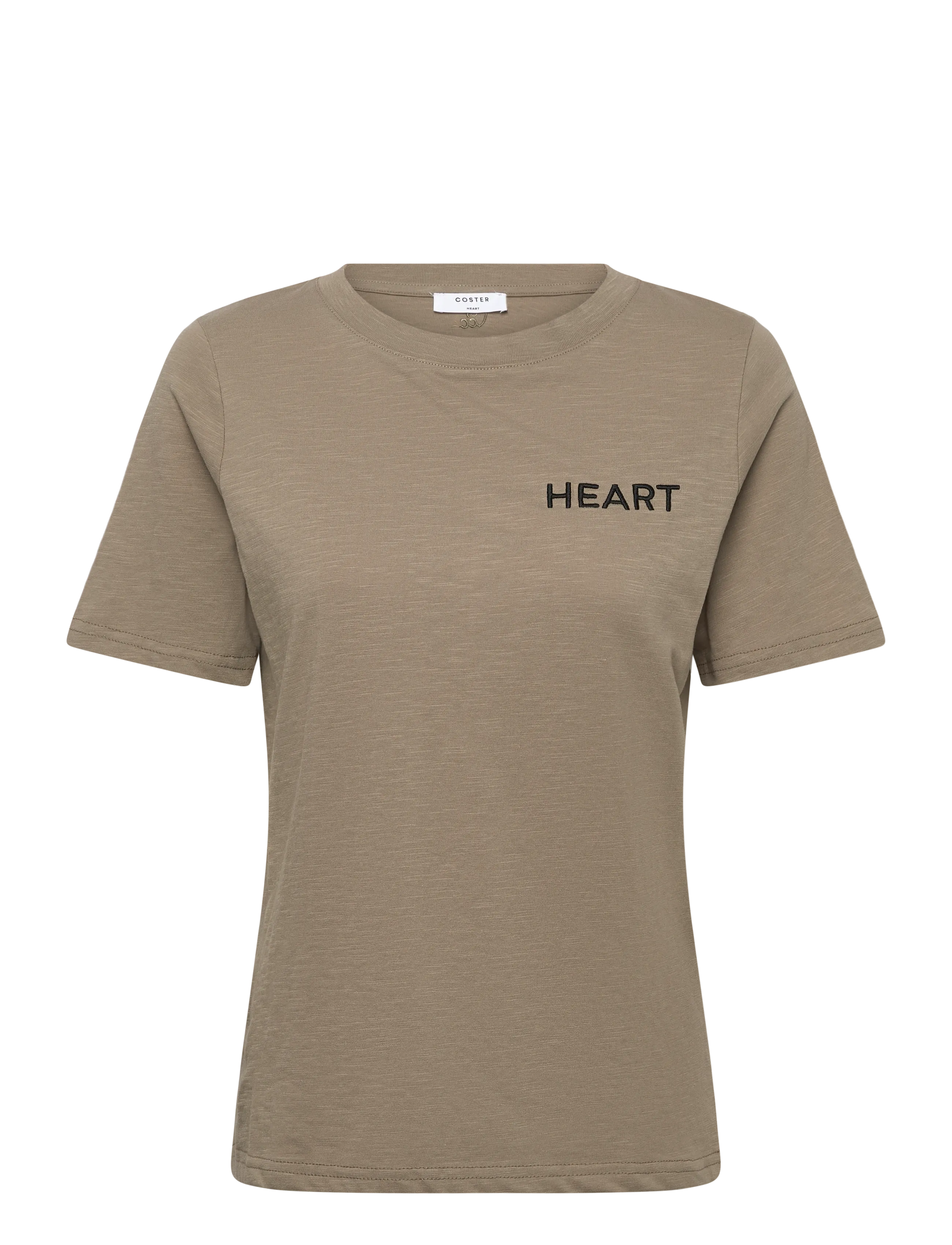 COSTER COPENHAGEN Tee With Heart Embroidery Khaki - XL - Damen