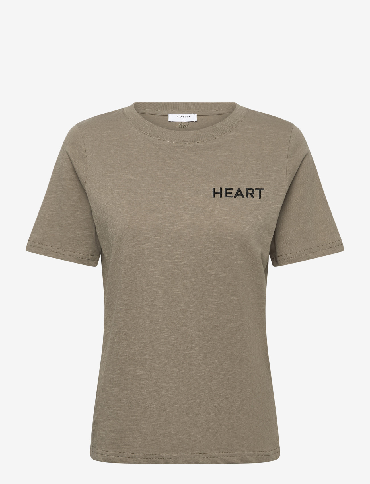 Coster Copenhagen - Tee with Heart embroidery - t-shirts - dusty olive - 1