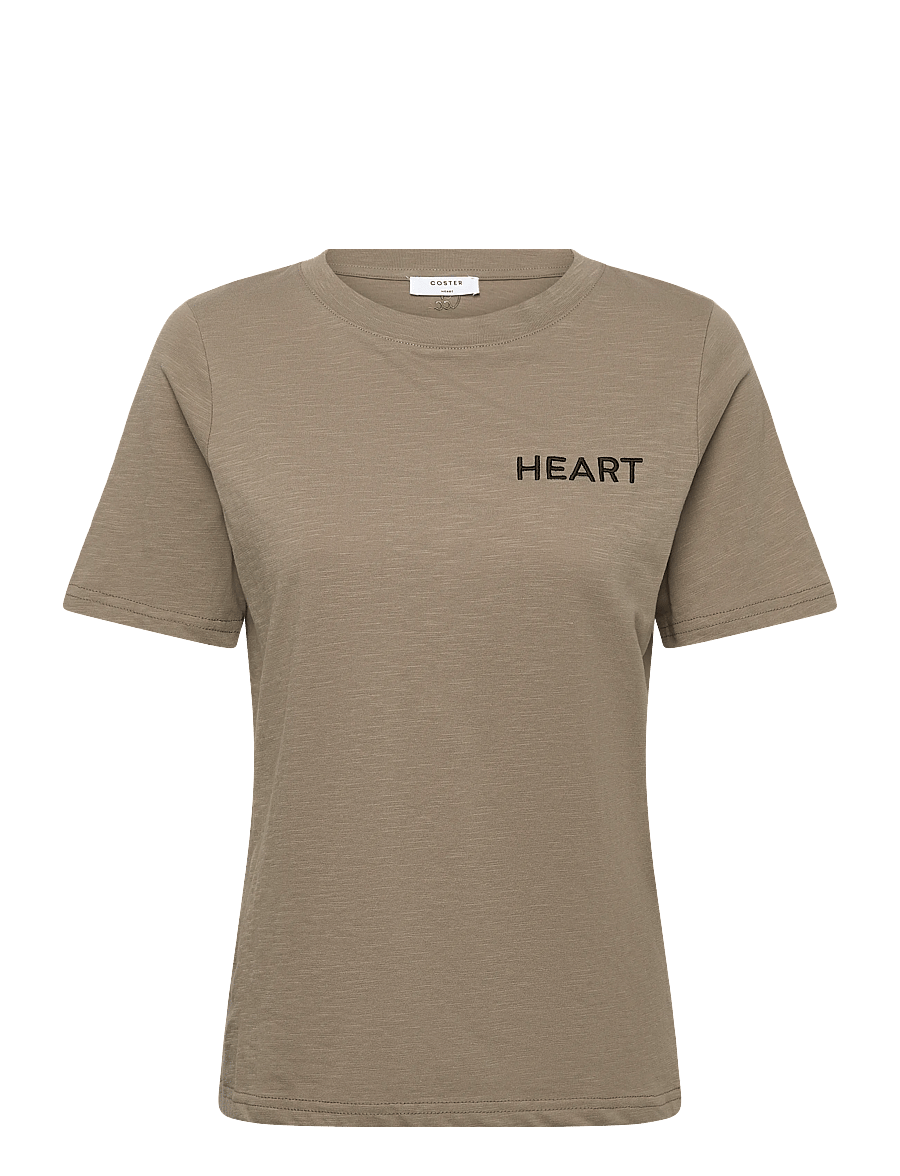 Coster Copenhagen - Tee with Heart embroidery - t-shirts - dusty olive - 1