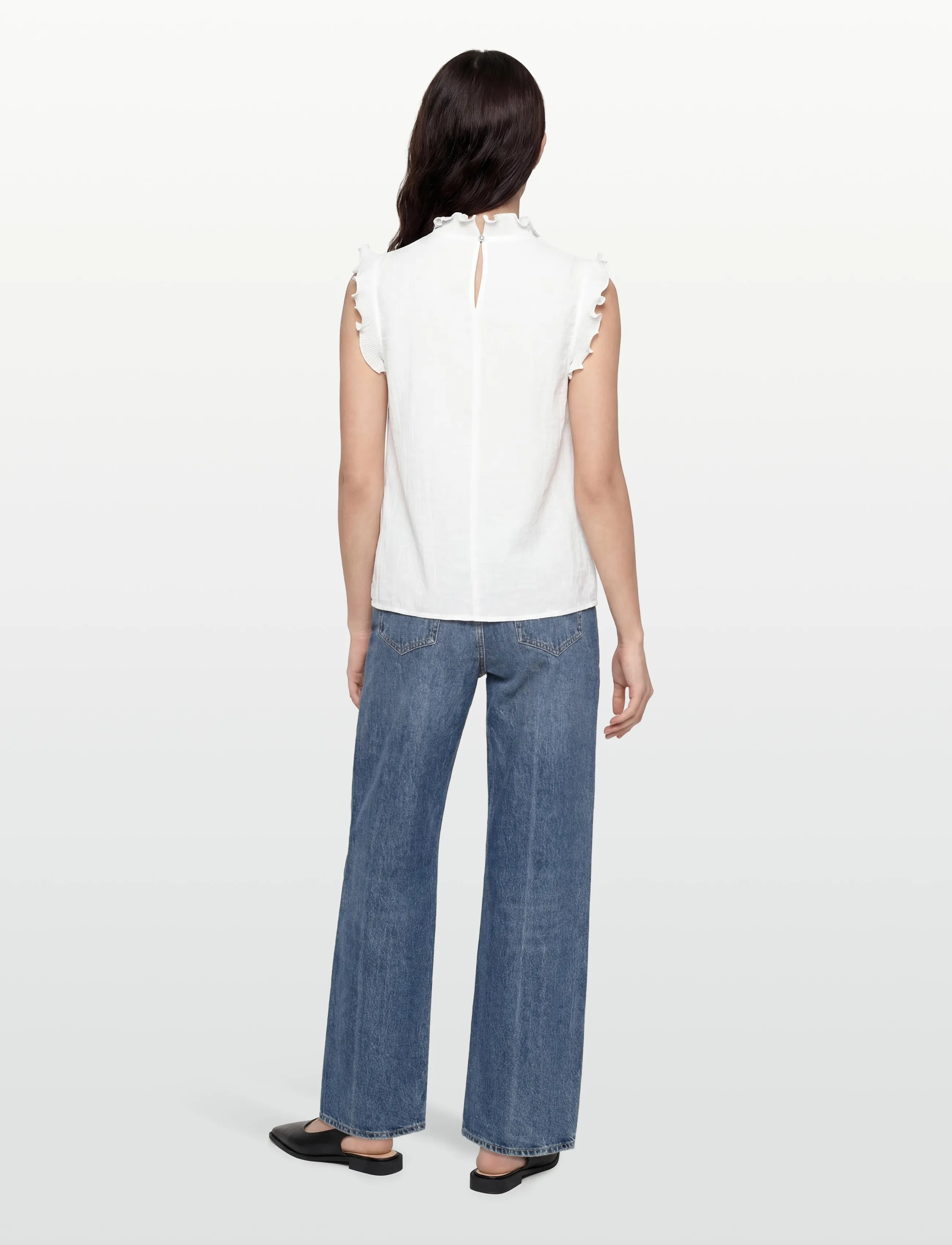 Coster Copenhagen - Top with ruffles - sleeveless blouses - white - 4
