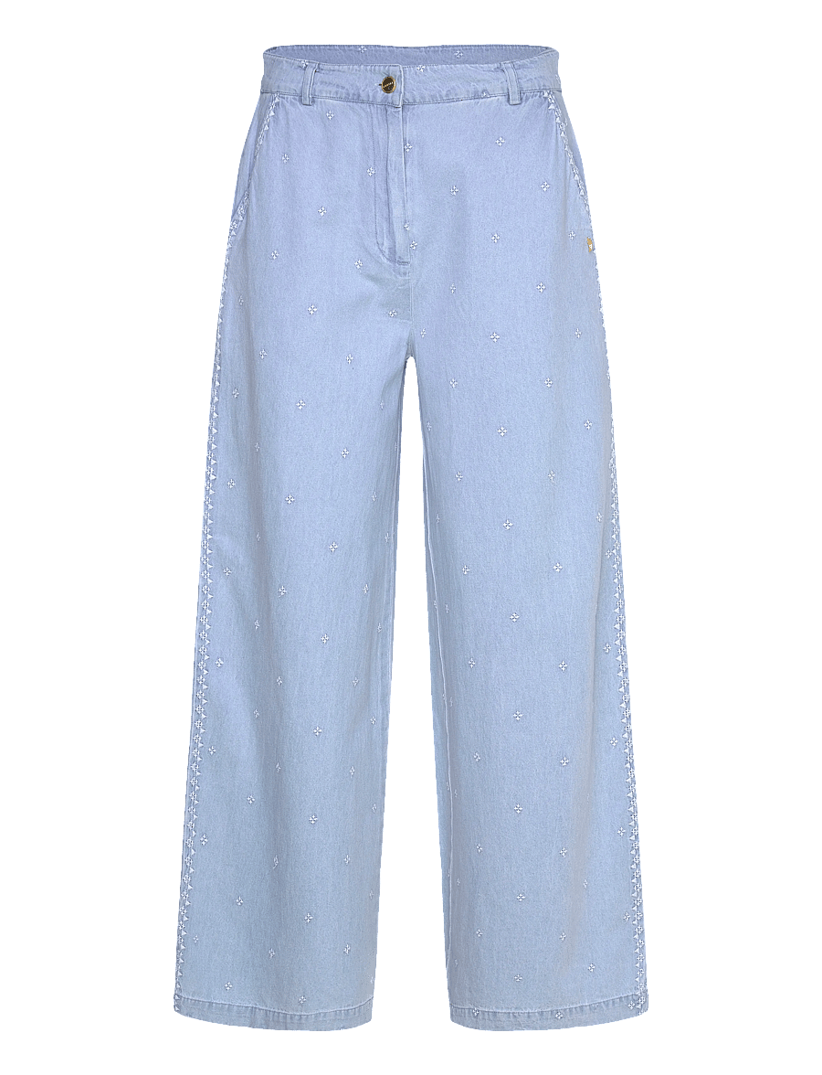 Coster Copenhagen - Denim pants with embroidery - Petra - brede jeans - light blue denim - 1