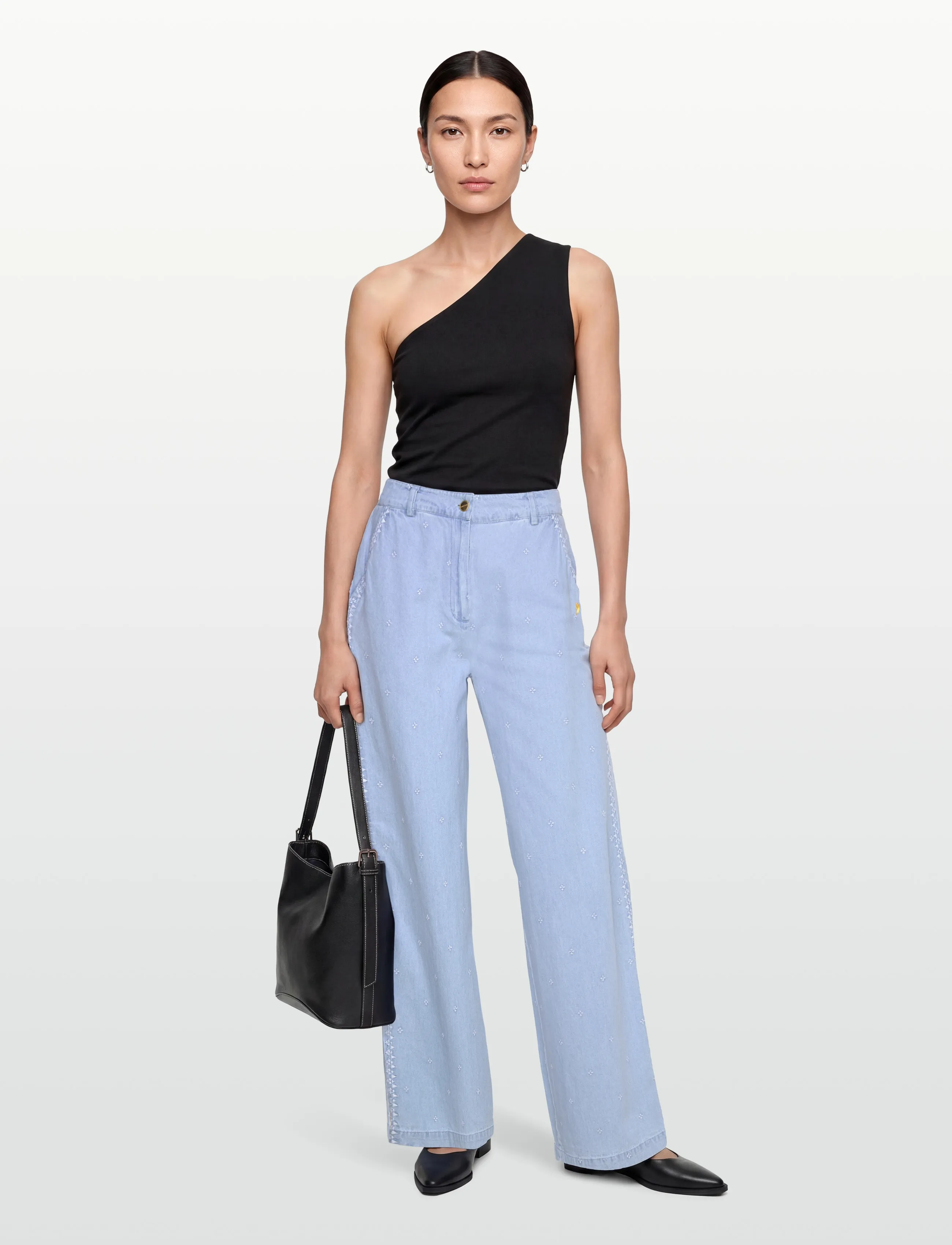 Coster Copenhagen - Denim pants with embroidery - Petra - víðar gallabuxur - light blue denim - 0