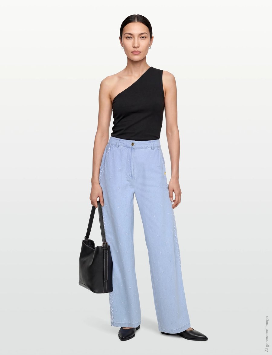 Coster Copenhagen - Denim pants with embroidery - Petra - brede jeans - light blue denim - 0
