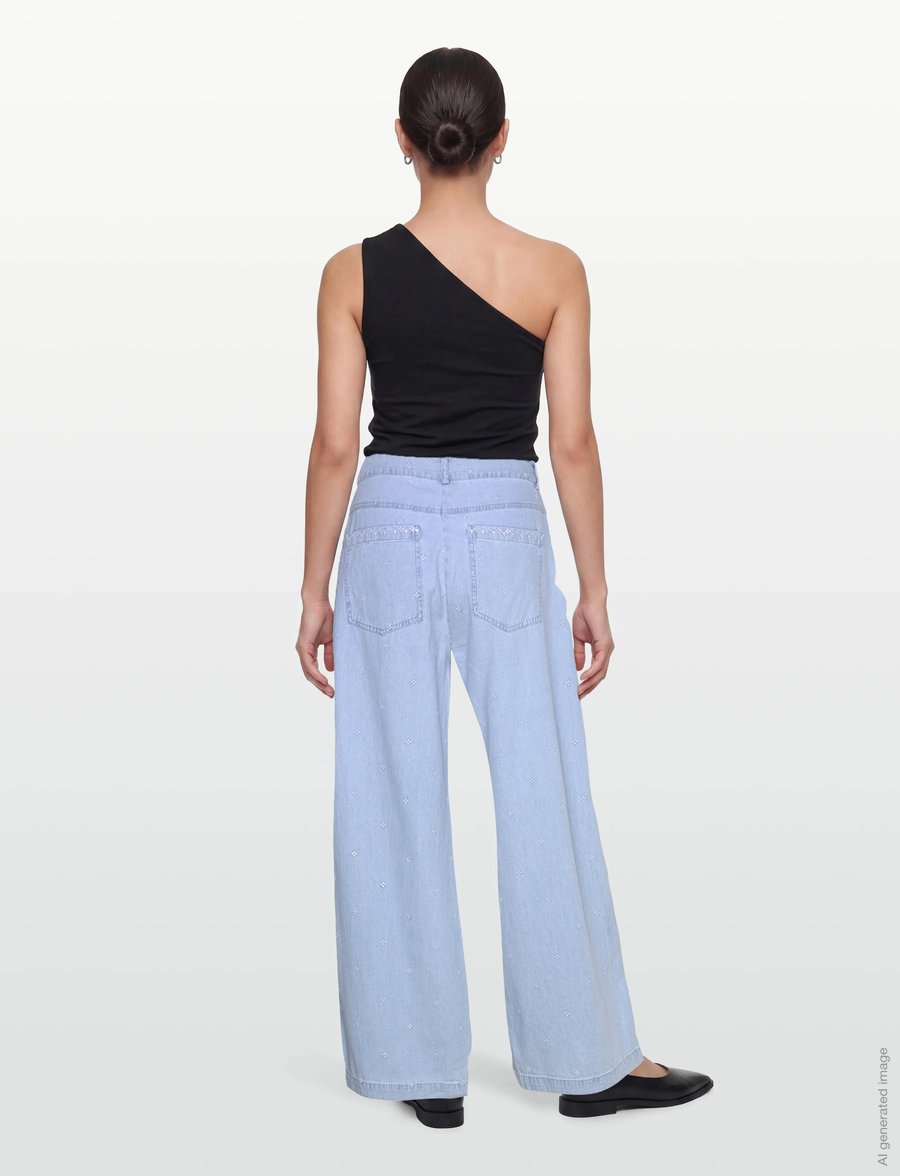 Coster Copenhagen - Denim pants with embroidery - Petra - víðar gallabuxur - light blue denim - 4