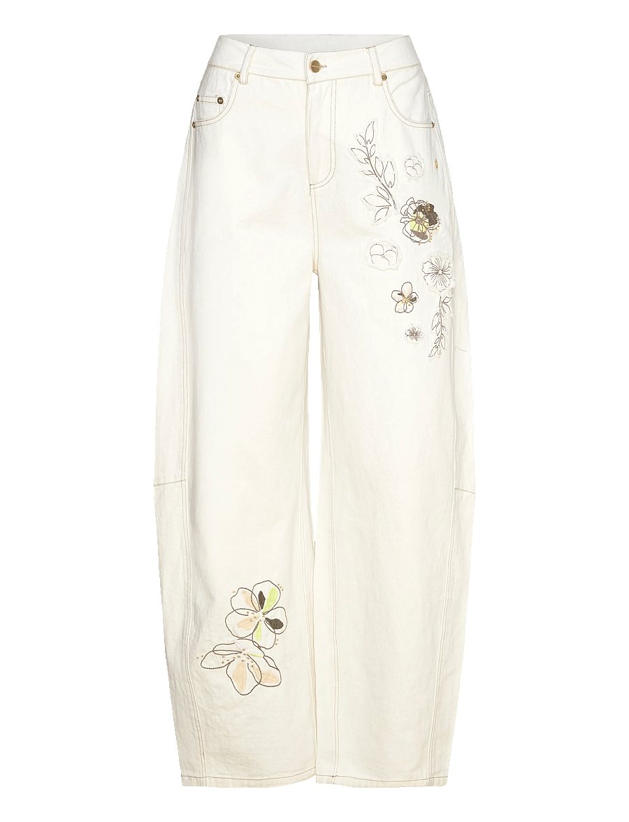 Coster Copenhagen - Embroidered pants - Anna fit - barrel-farkut - pearl - 1