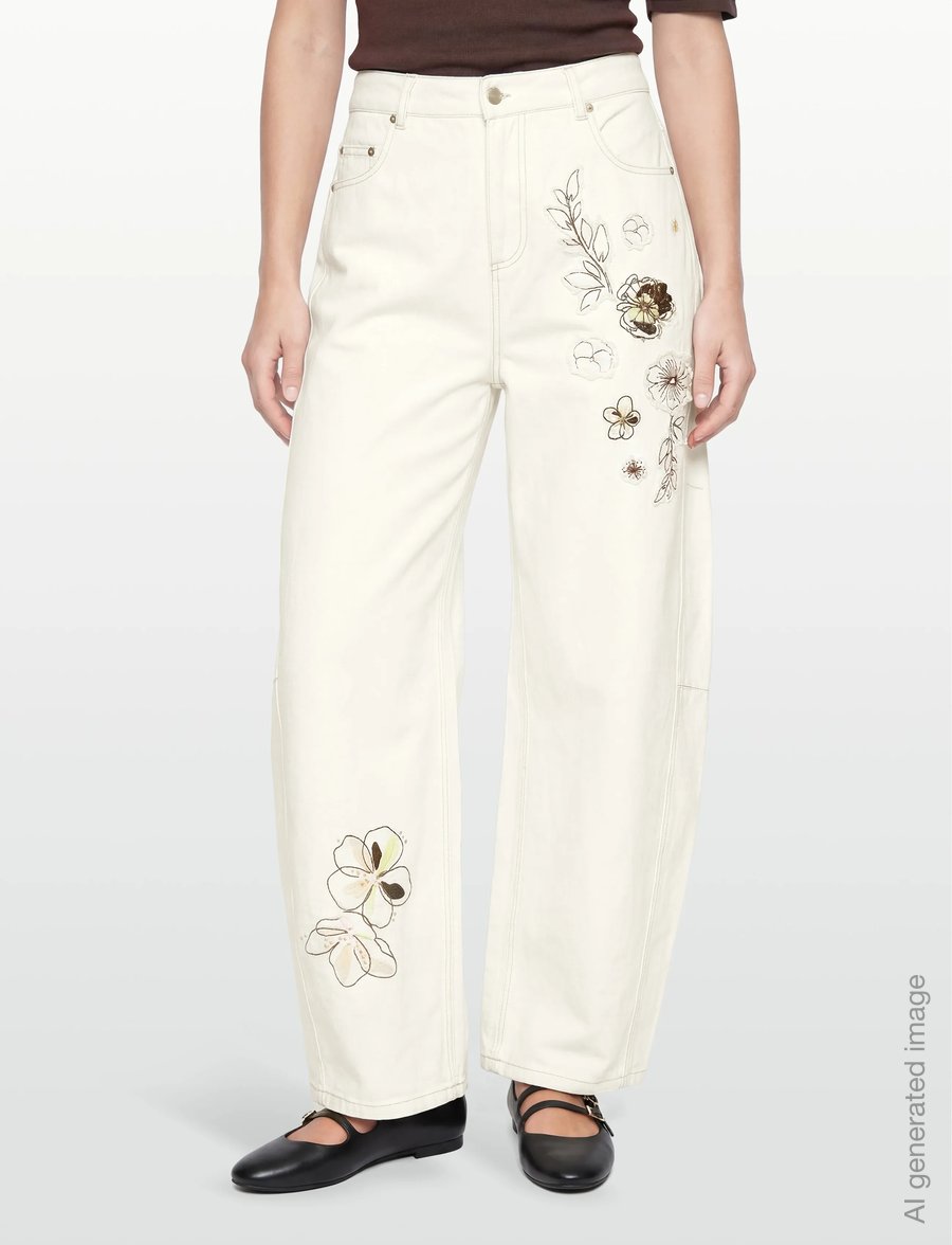 Coster Copenhagen - Embroidered pants - Anna fit - barrel-farkut - pearl - 3
