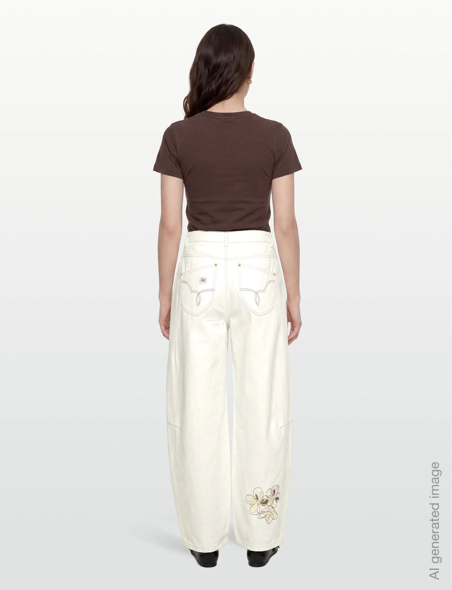 Coster Copenhagen - Embroidered pants - Anna fit - barrel-farkut - pearl - 4