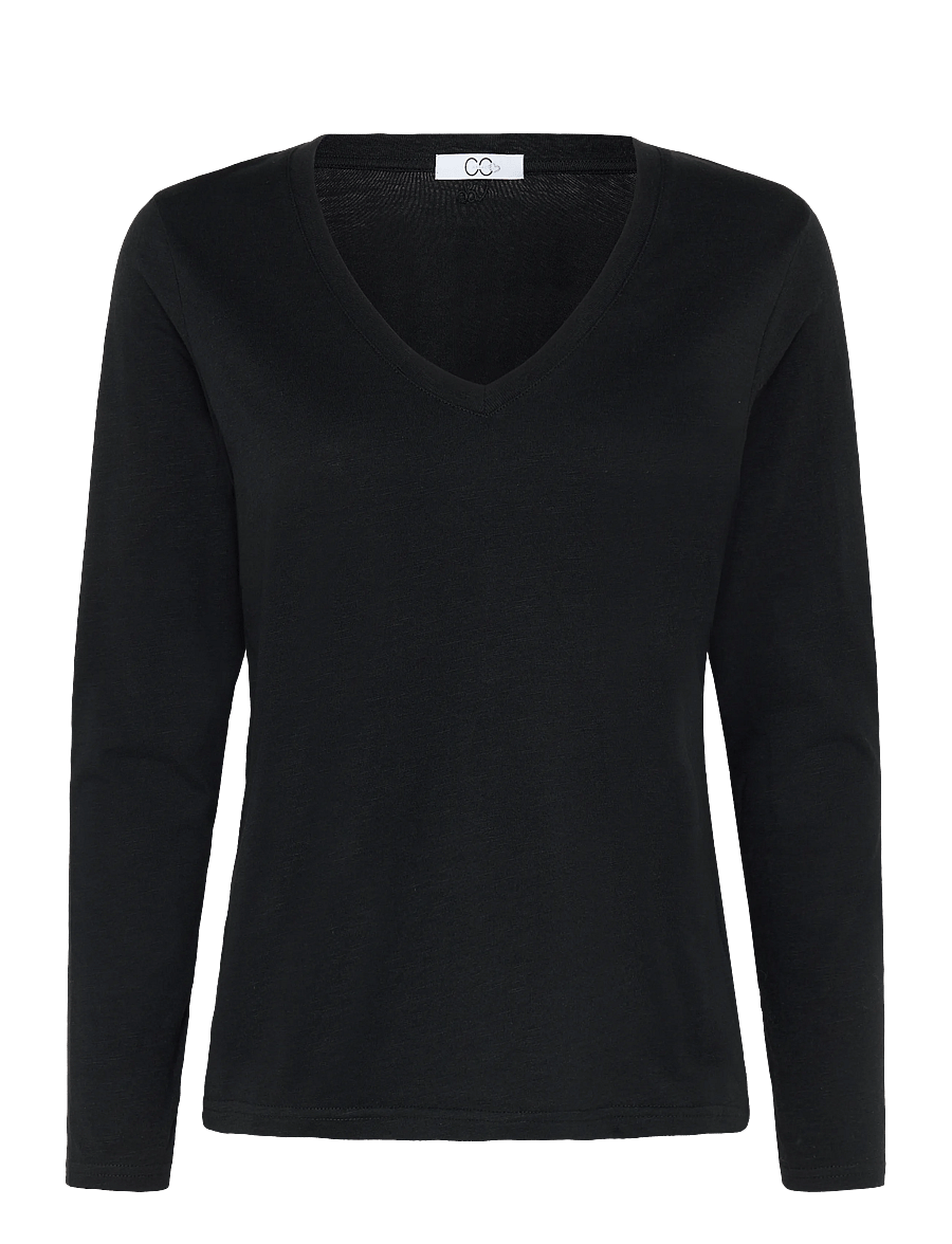 Coster Copenhagen - CC Heart long-sleeve v-neck t-shirt - langærmede toppe - black - 1