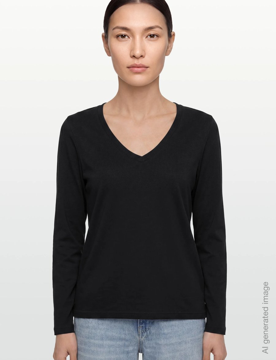 Coster Copenhagen - CC Heart long-sleeve v-neck t-shirt - langærmede toppe - black - 3