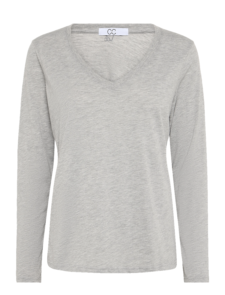 Coster Copenhagen - CC Heart long-sleeve v-neck t-shirt - langærmede toppe - light grey melange - 1