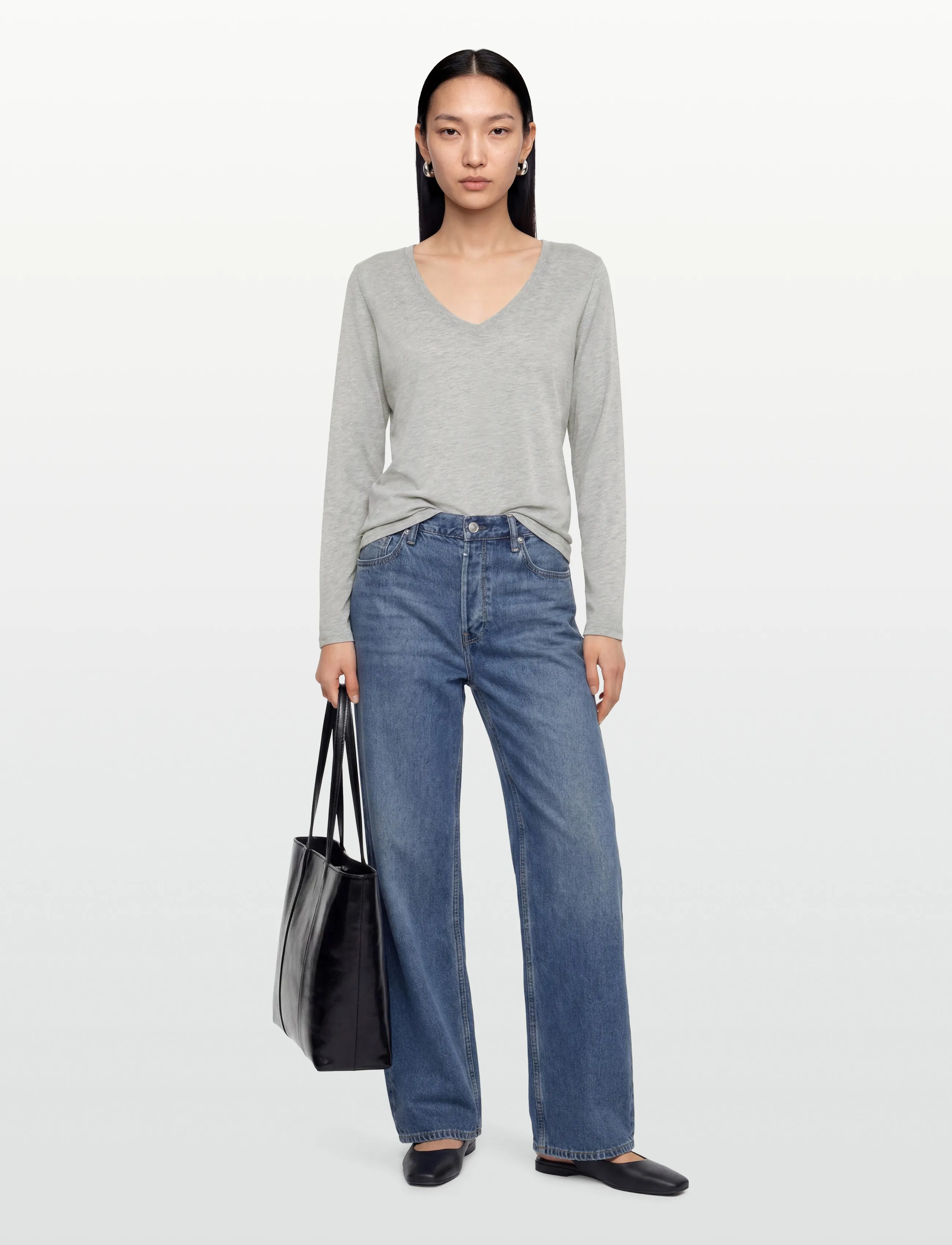 Coster Copenhagen CC Heart long-sleeve v-neck t-shirt - Langærmede toppe - LIGHT GREY MELANGE / grey
