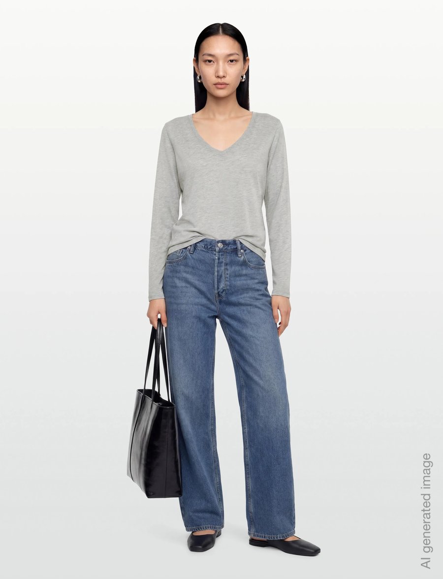 Coster Copenhagen - CC Heart long-sleeve v-neck t-shirt - langærmede toppe - light grey melange - 0