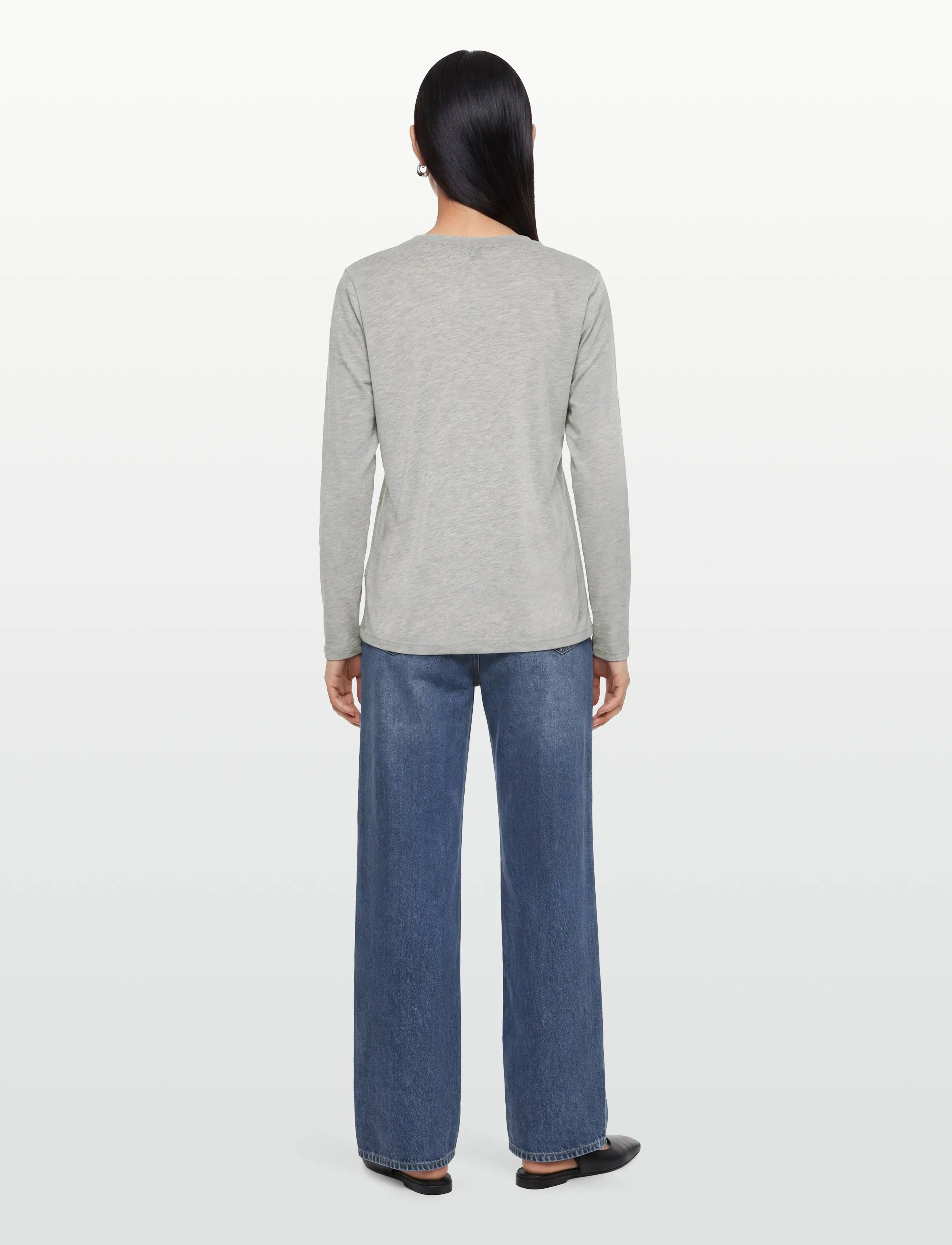 Coster Copenhagen - CC Heart long-sleeve v-neck t-shirt - langærmede toppe - light grey melange - 4