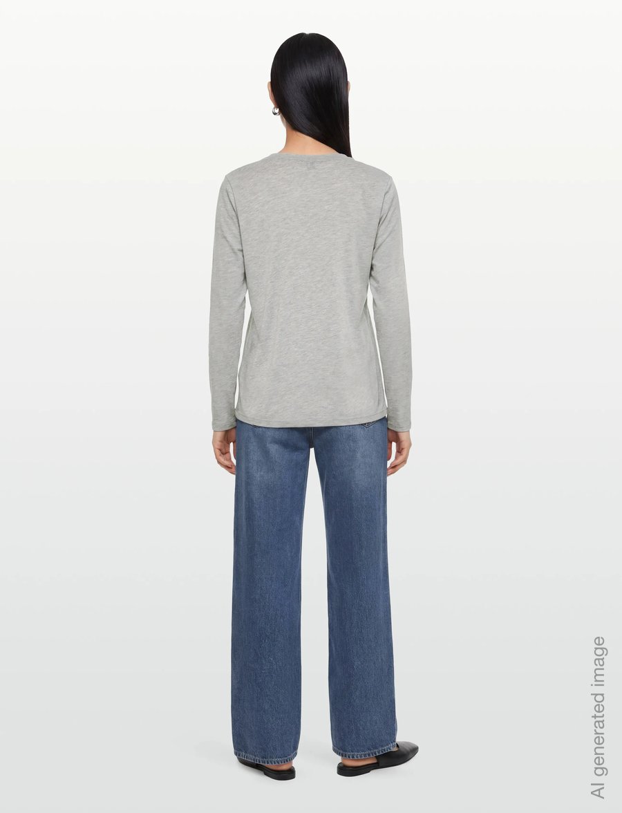 Coster Copenhagen - CC Heart long-sleeve v-neck t-shirt - langærmede toppe - light grey melange - 4