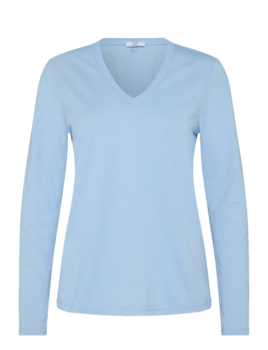 Coster Copenhagen - CC Heart long-sleeve v-neck t-shirt - langärmlige tops - powder blue - 1