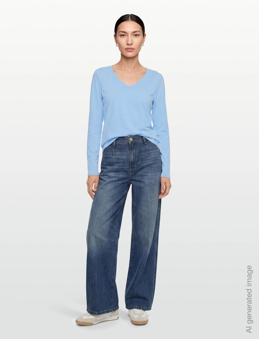 Coster Copenhagen - CC Heart long-sleeve v-neck t-shirt - langärmlige tops - powder blue - 0