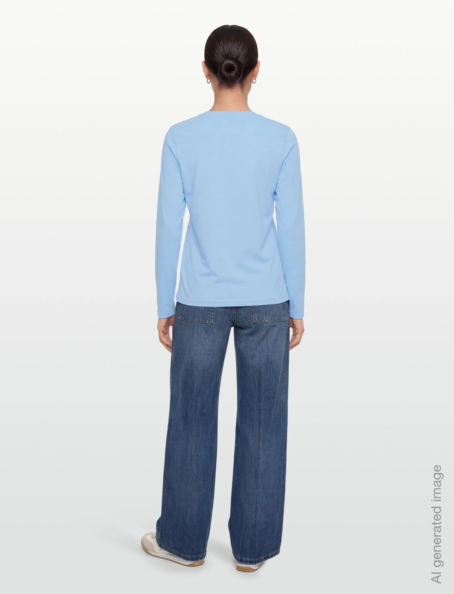 Coster Copenhagen - CC Heart long-sleeve v-neck t-shirt - langärmlige tops - powder blue - 4