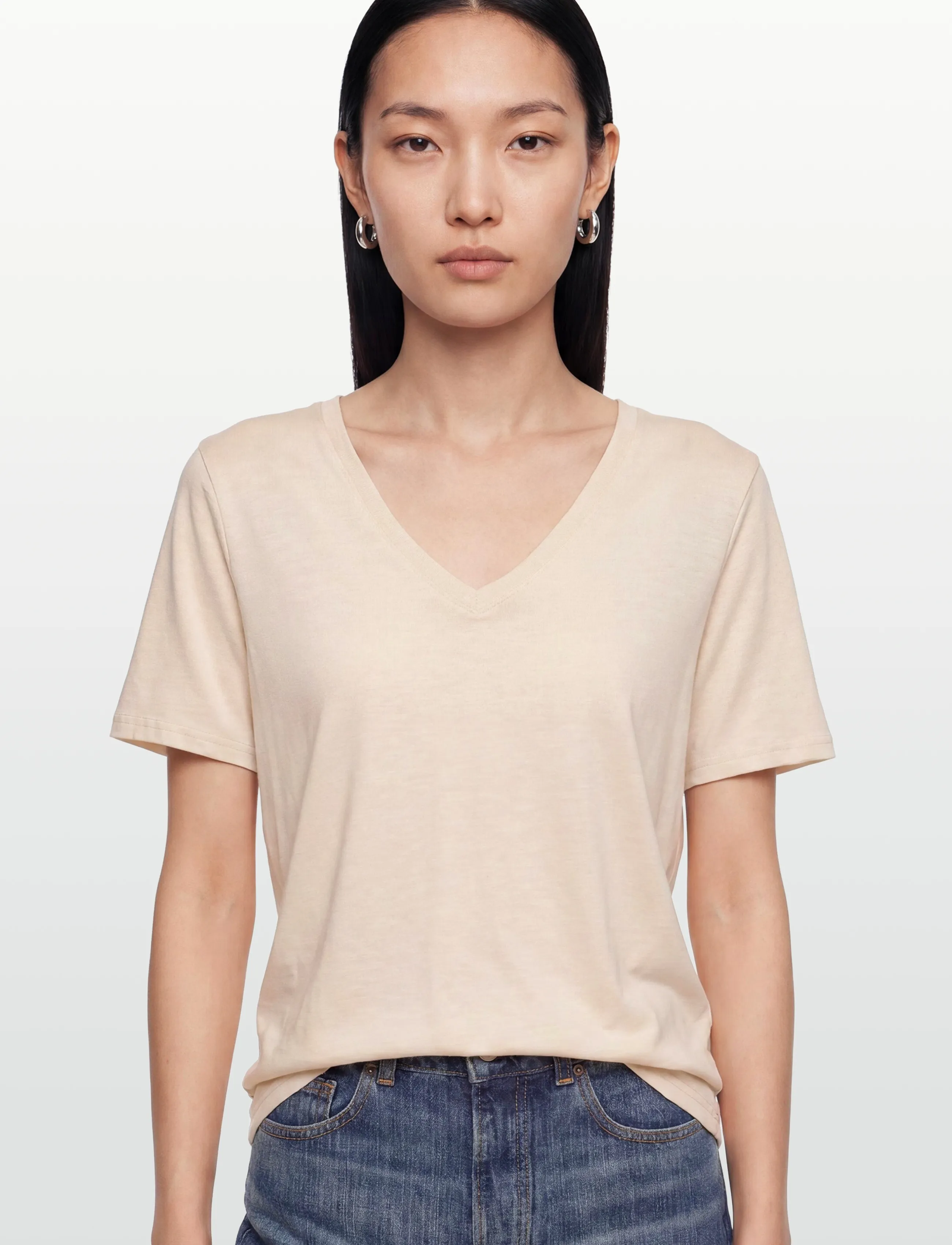Coster Copenhagen - CC Heart basic regular v-neck t-shi - t-särgid - creme - 3