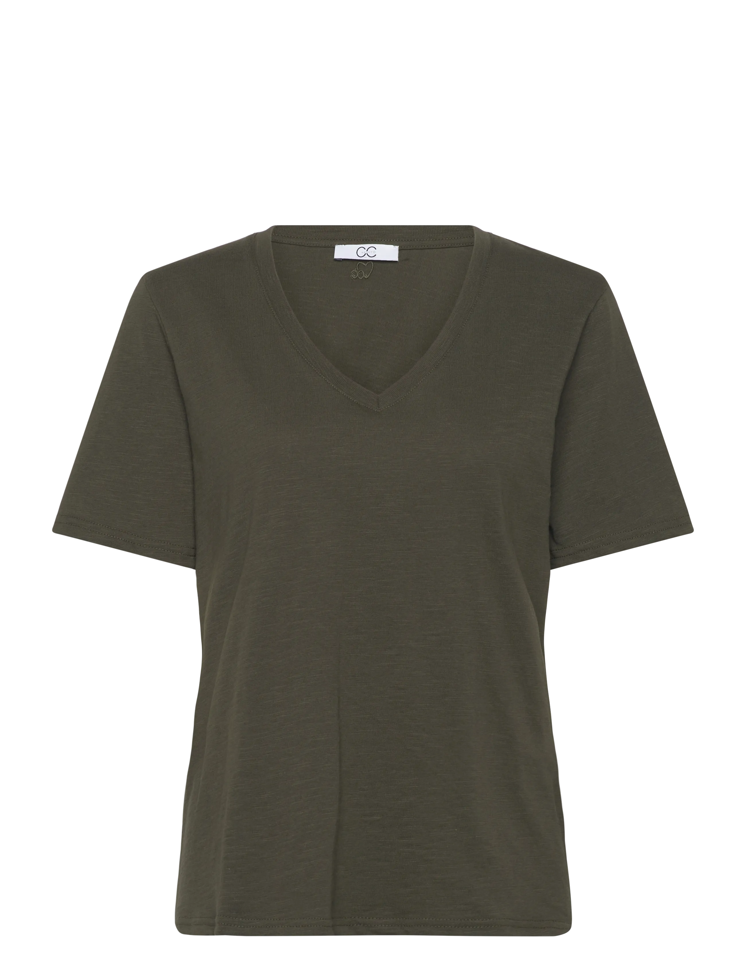 COSTER COPENHAGEN Cc Heart Basic Regular V-Ausschnitt T-Shi Khaki - S - Damen