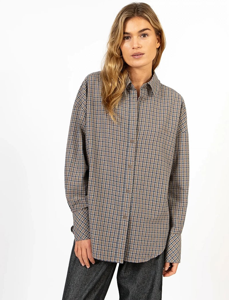 Coster Copenhagen - CC Heart GEMMA check loose shirt - langärmlige hemden - brown check - 3