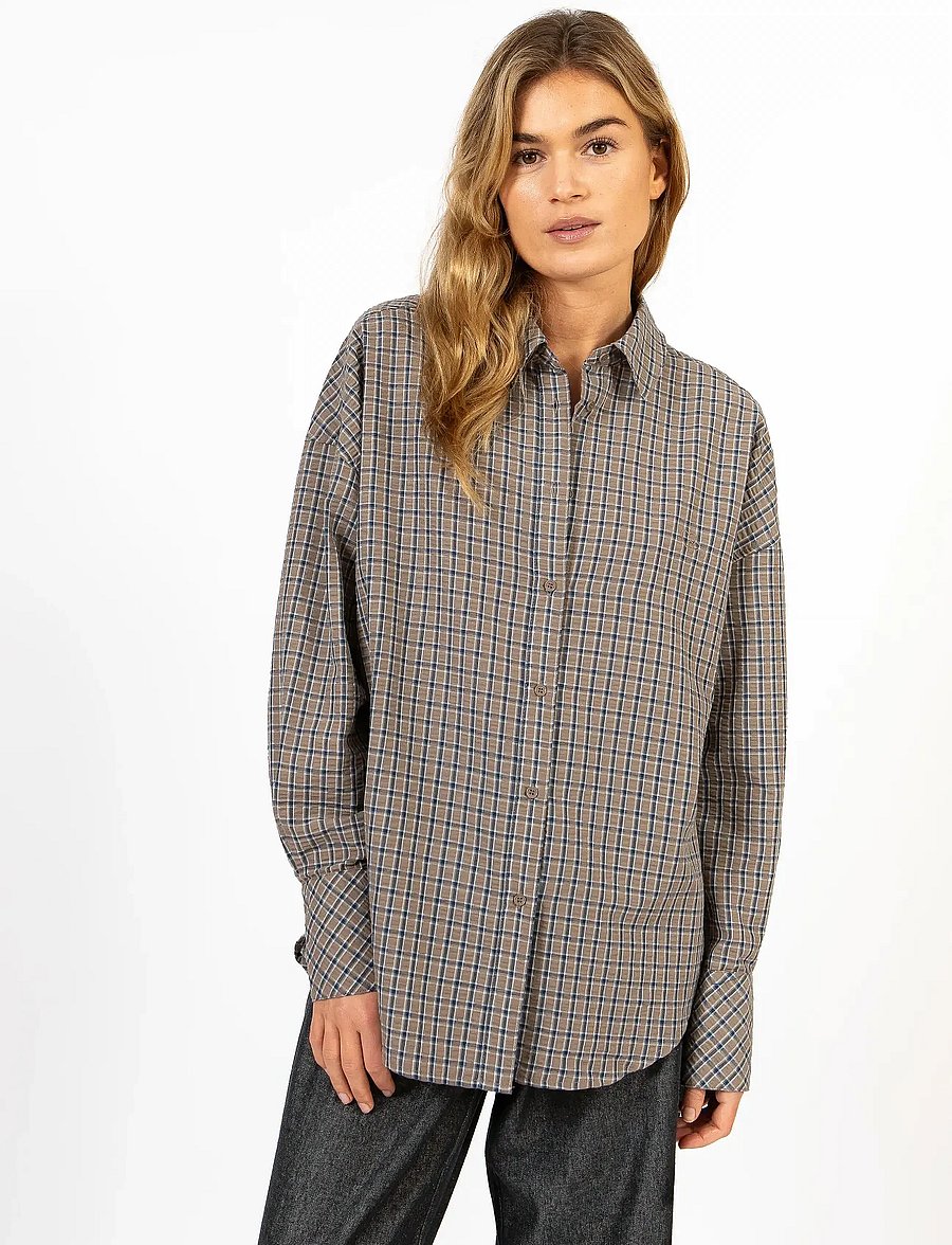 Coster Copenhagen - CC Heart GEMMA check loose shirt - langärmlige hemden - brown check - 3