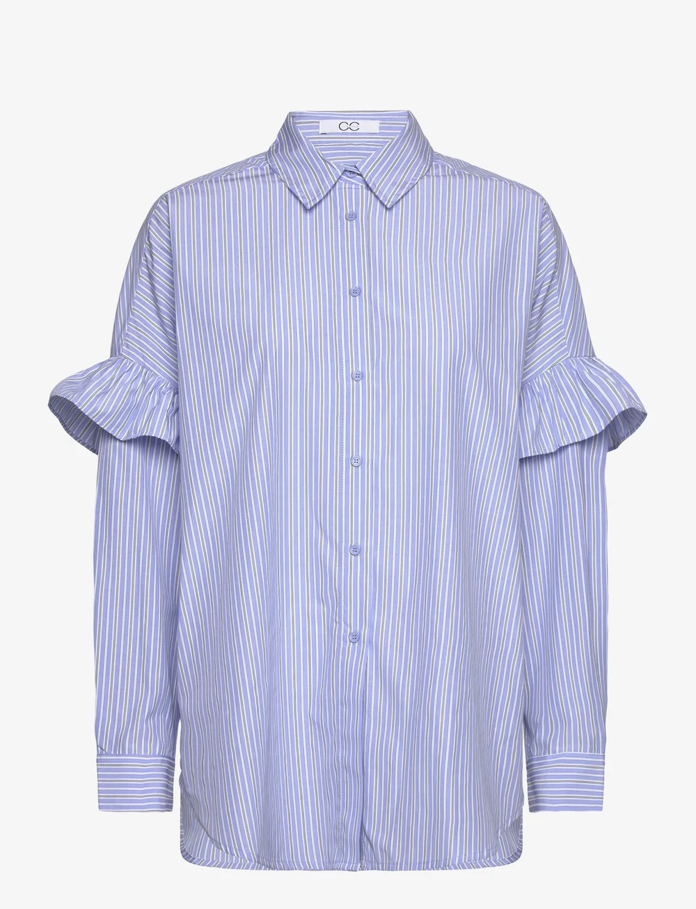 Coster Copenhagen - CC Heart GIA stripe frill shirt - langärmlige hemden - blue stripes - 1