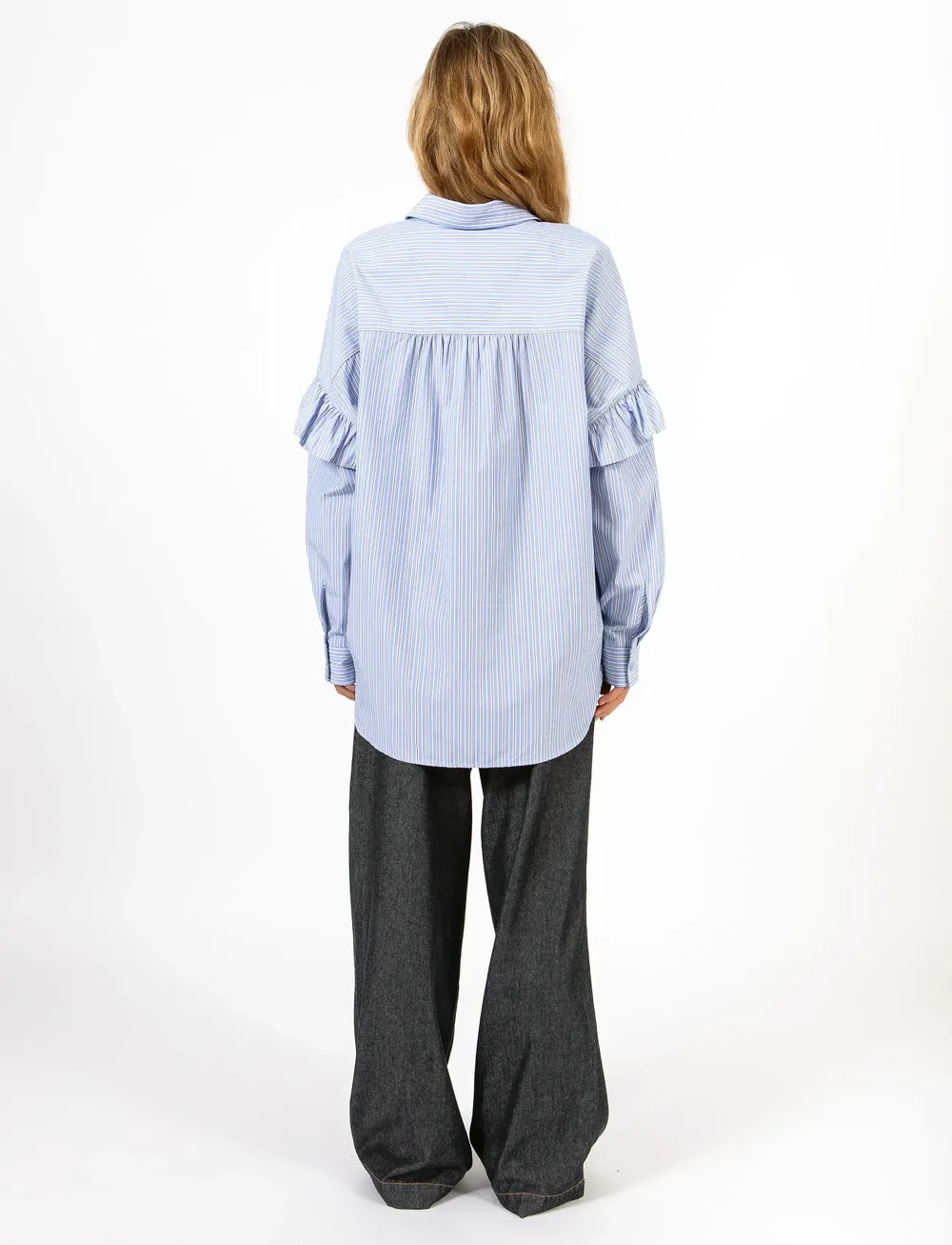 Coster Copenhagen - CC Heart GIA stripe frill shirt - langärmlige hemden - blue stripes - 0