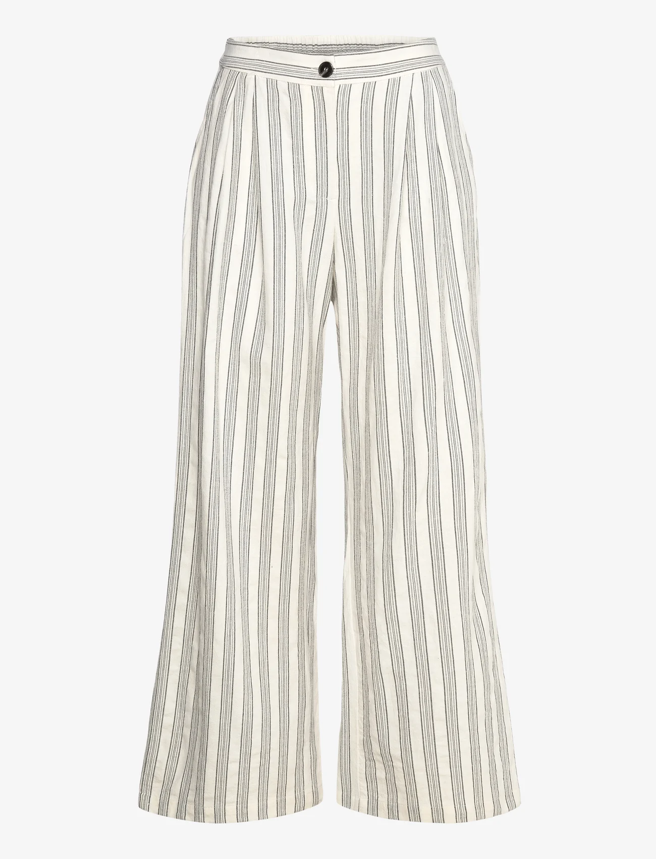 Coster Copenhagen - CC Heart LINA loose pants in linen - straight leg trousers - cream/black stripes - 0