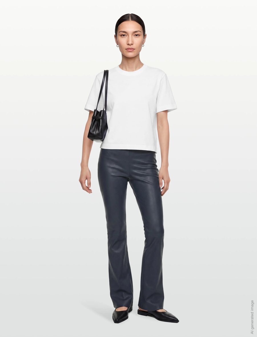 Coster Copenhagen - CC Heart leather leggings in ankle - læderbukser - dark blue - 0