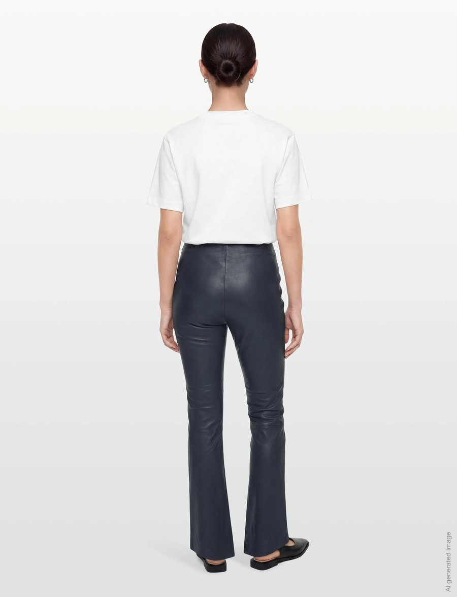 Coster Copenhagen - CC Heart leather leggings in ankle - læderbukser - dark blue - 4