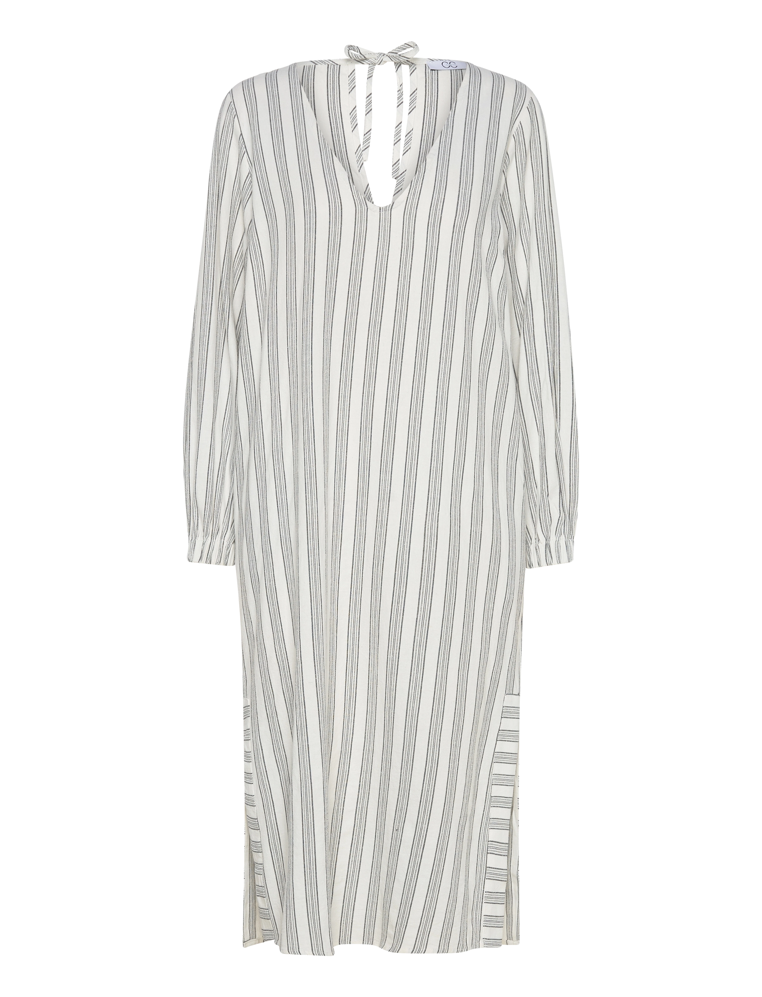 CC Heart LINA loose dress in linen - CREAM/BLACK STRIPES